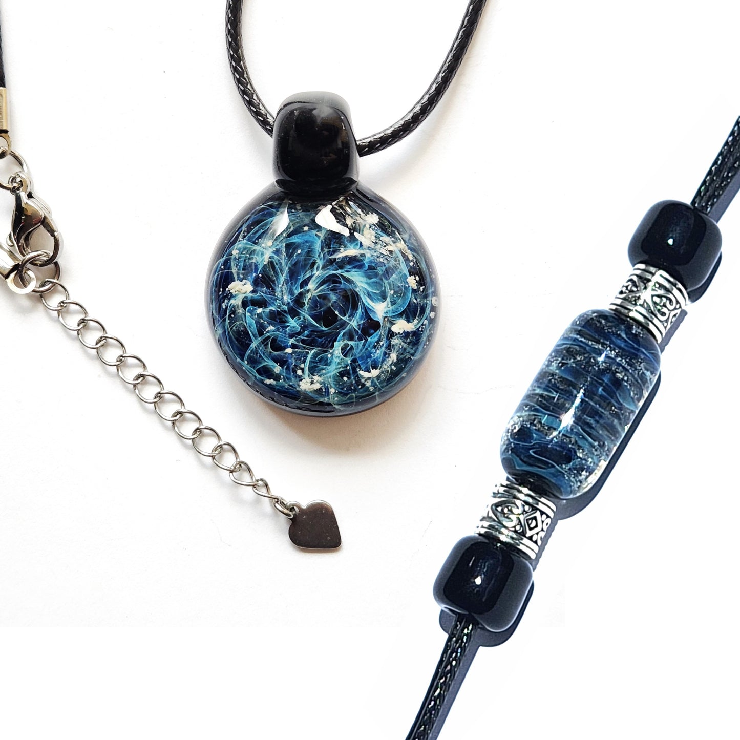 Cremation Jewelry Set – Pendant & Bracelet-Cremation Sets-DragonFire Glass-Sky Blue-DragonFire Glass Cremation Jewelry