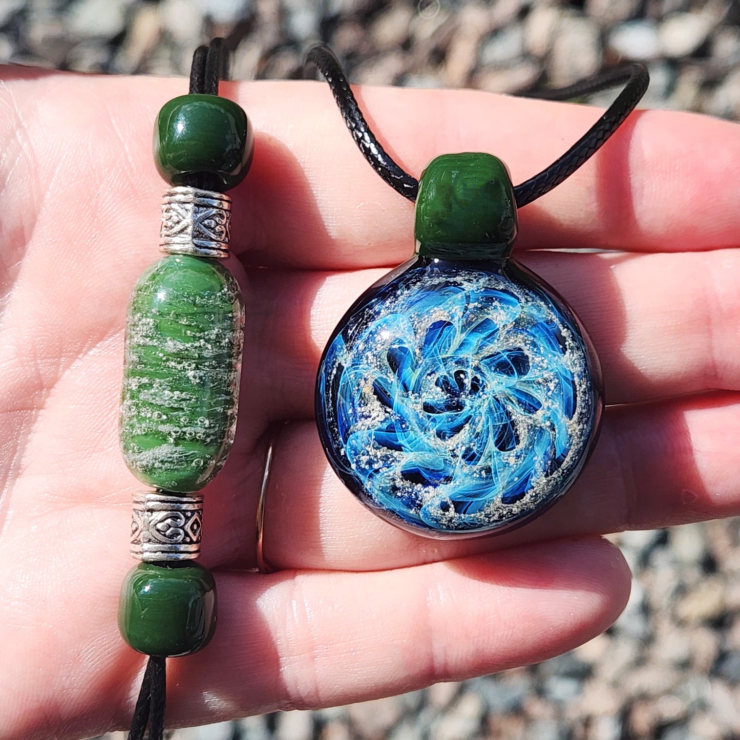 Cremation Jewelry Set – Pendant & Bracelet-Cremation Sets-DragonFire Glass-Sky Blue-DragonFire Glass Cremation Jewelry