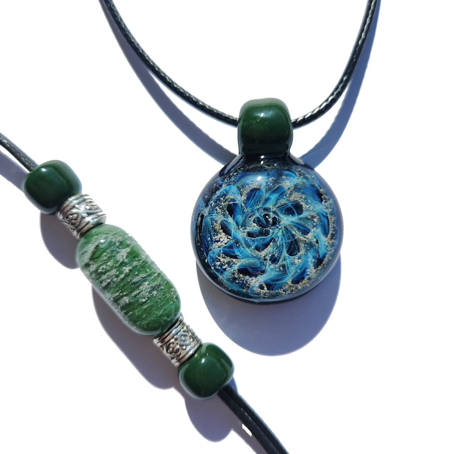 Cremation Jewelry Set – Pendant & Bracelet-Cremation Sets-DragonFire Glass-Sky Blue-DragonFire Glass Cremation Jewelry