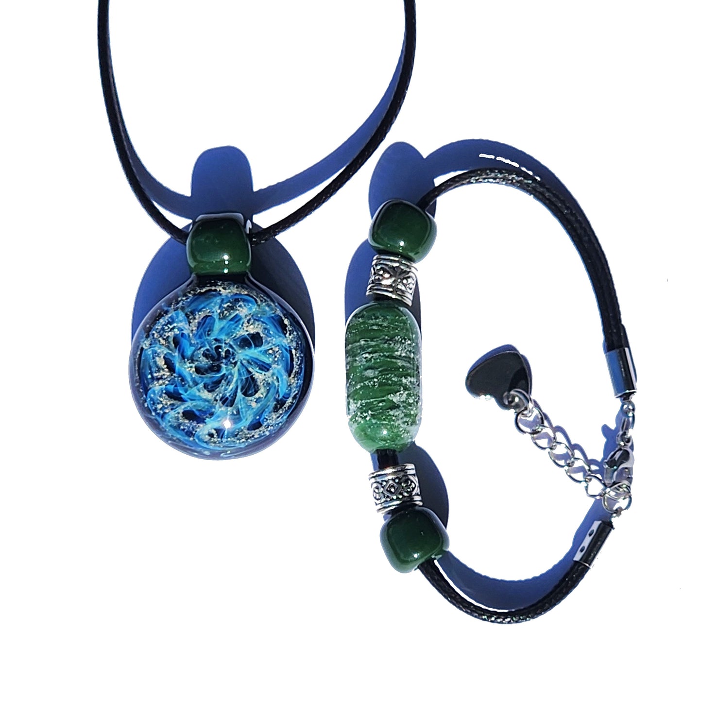Cremation Jewelry Set – Pendant & Bracelet-Cremation Sets-DragonFire Glass-Sky Blue-DragonFire Glass Cremation Jewelry
