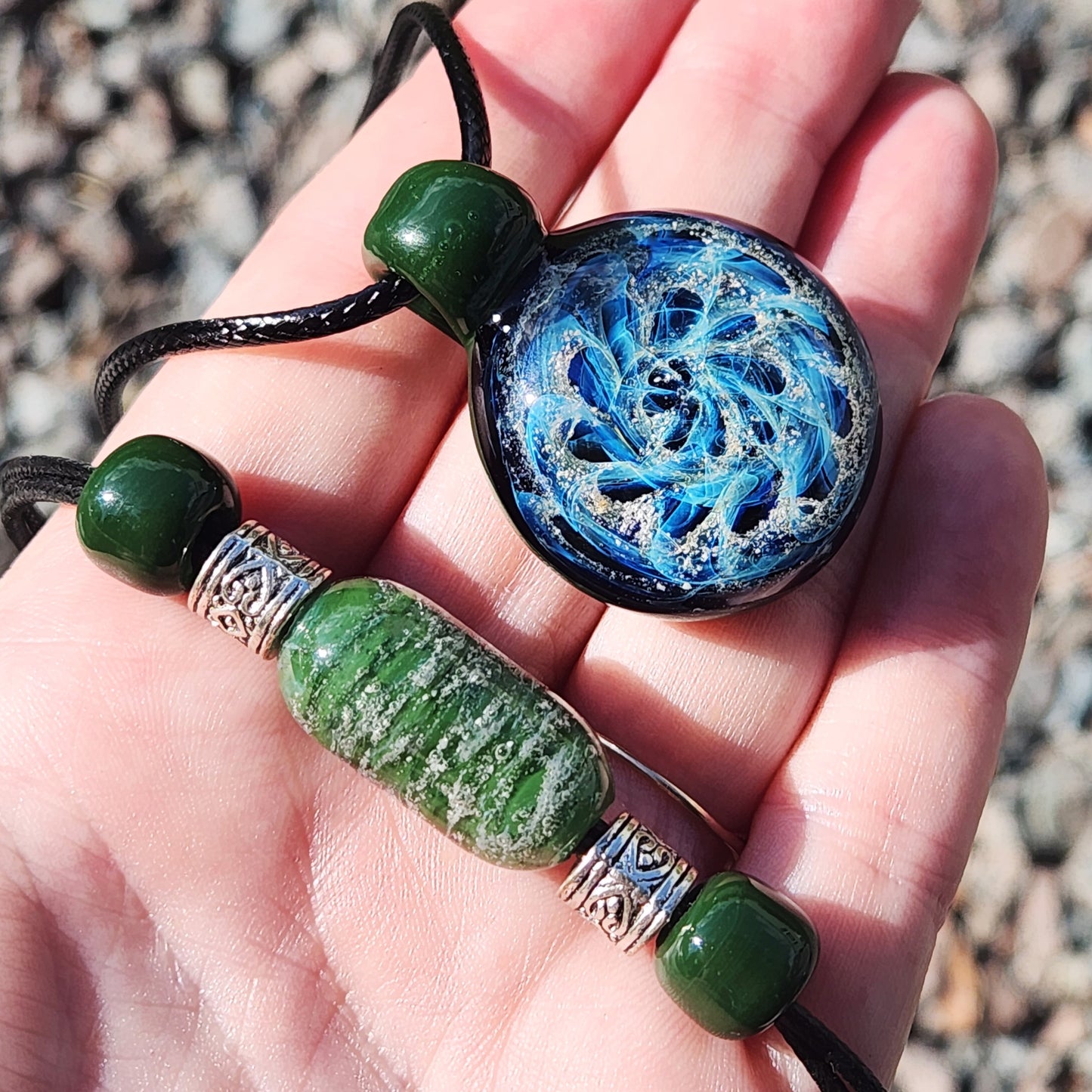 Cremation Jewelry Set – Pendant & Bracelet-Cremation Sets-DragonFire Glass-Sky Blue-DragonFire Glass Cremation Jewelry