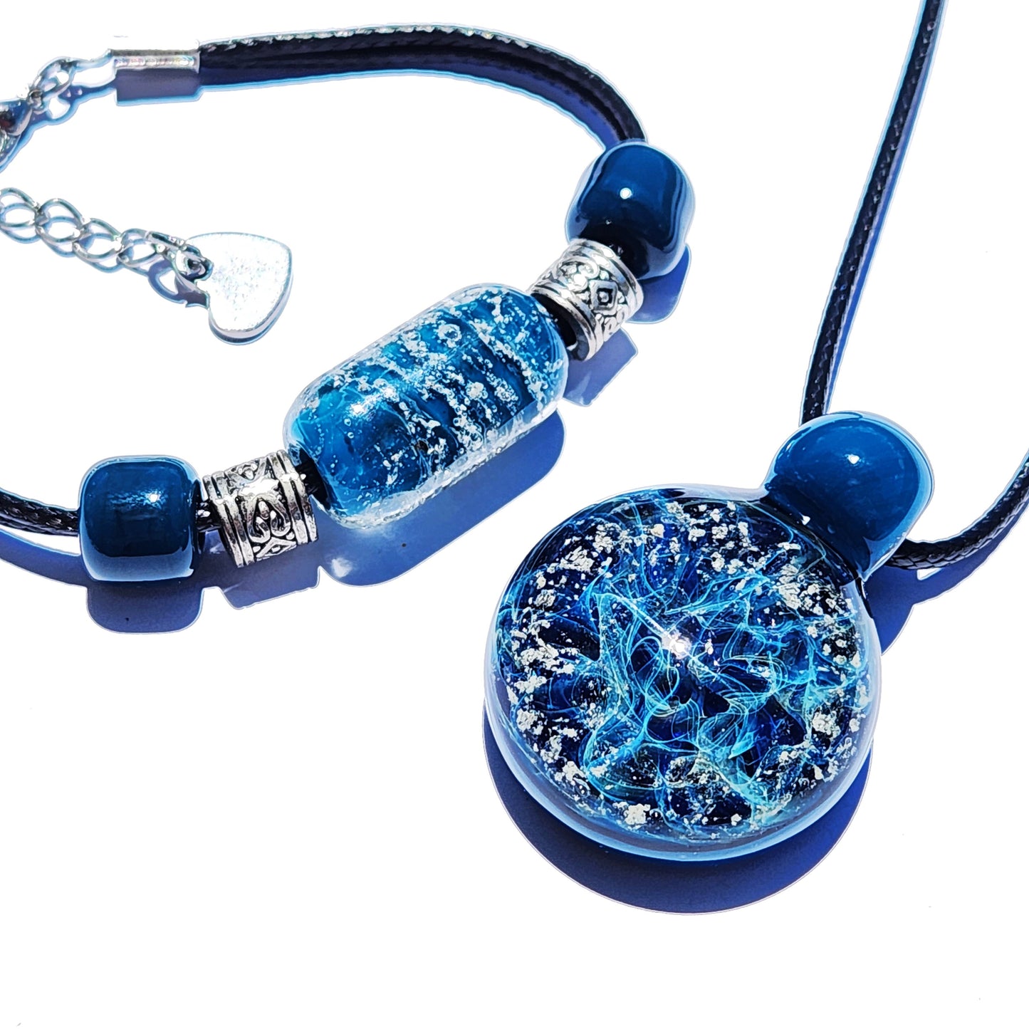 Cremation Jewelry Set – Pendant & Bracelet-Cremation Sets-DragonFire Glass-Black-DragonFire Glass Cremation Jewelry