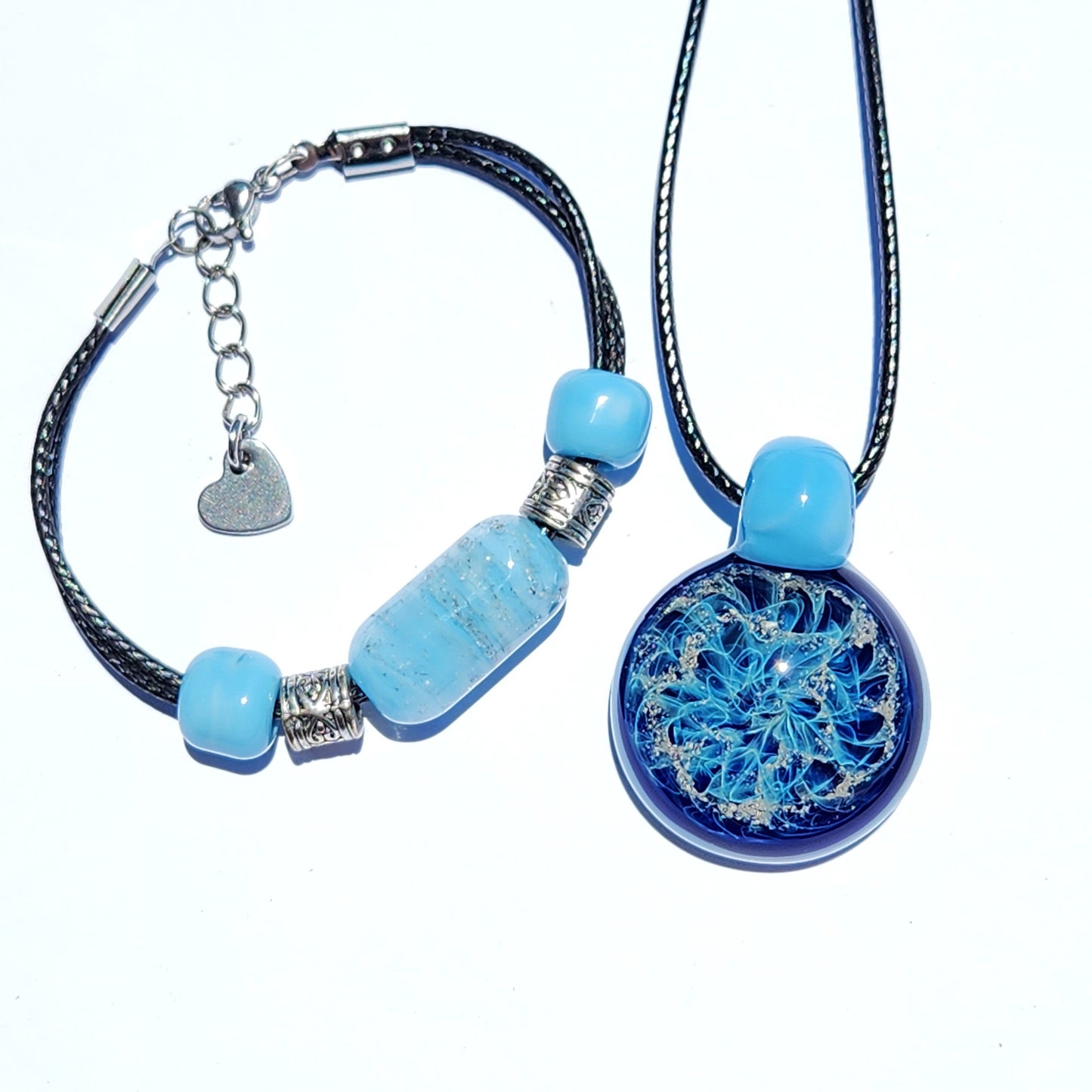 Cremation Jewelry Set – Pendant & Bracelet-Cremation Sets-DragonFire Glass-Black-DragonFire Glass Cremation Jewelry