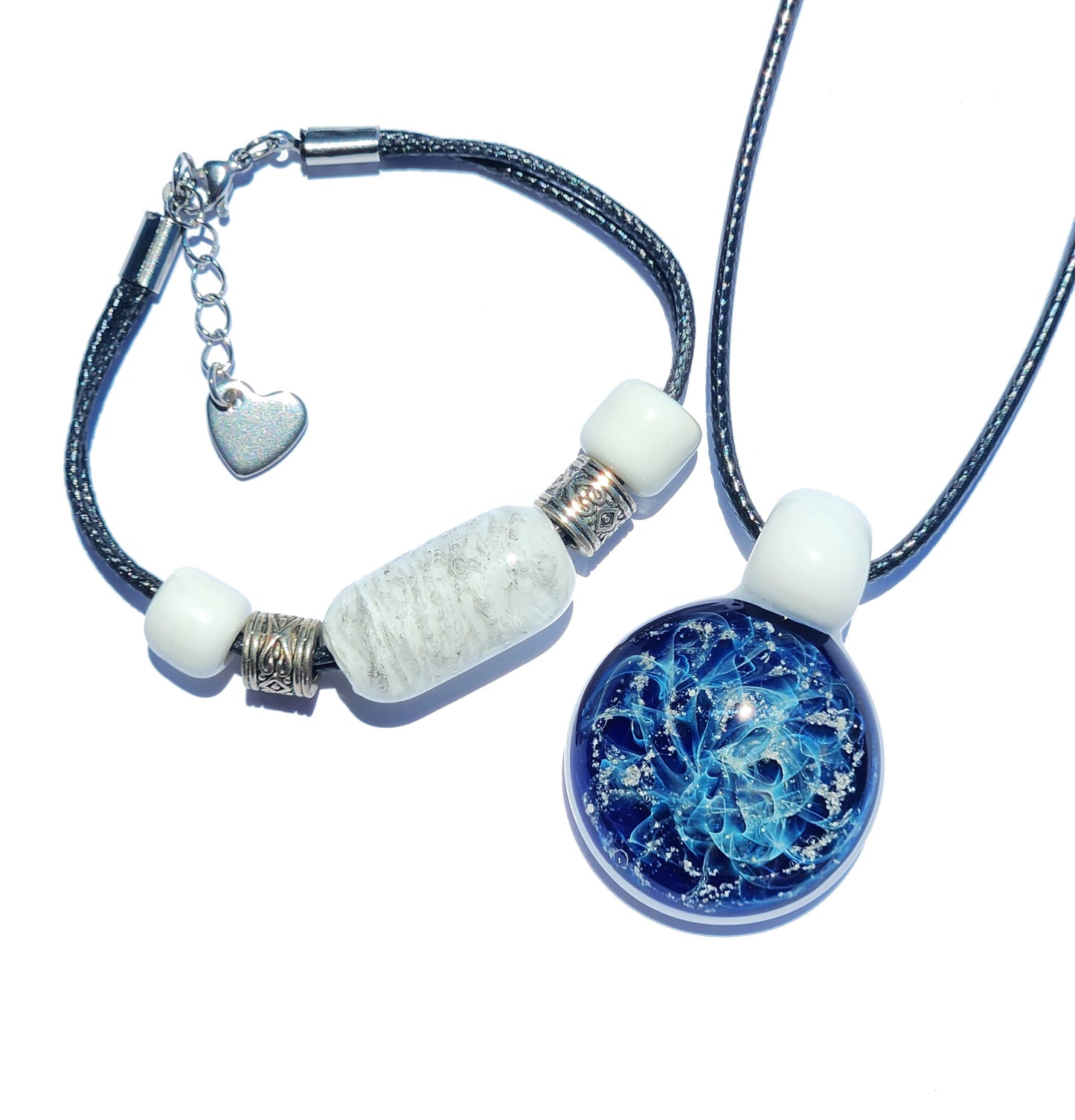 Cremation Jewelry Set – Pendant & Bracelet-Cremation Sets-DragonFire Glass-Black-DragonFire Glass Cremation Jewelry