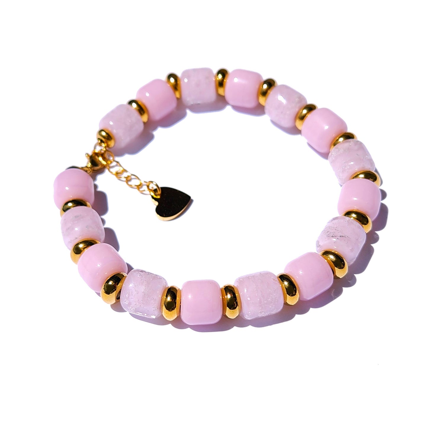 Custom Ashes Memorial Bracelet with pink and ash-infused beads, gold accents, and heart charm. Personalized cremation jewelry gift for memorial ceremonies.