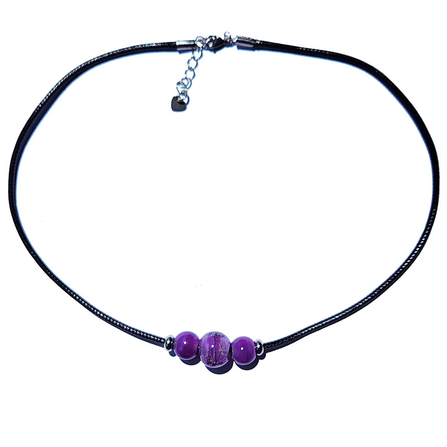 Forever Close Ashes Necklace with purple ash-infused glass beads on adjustable black cord cremation jewelry.