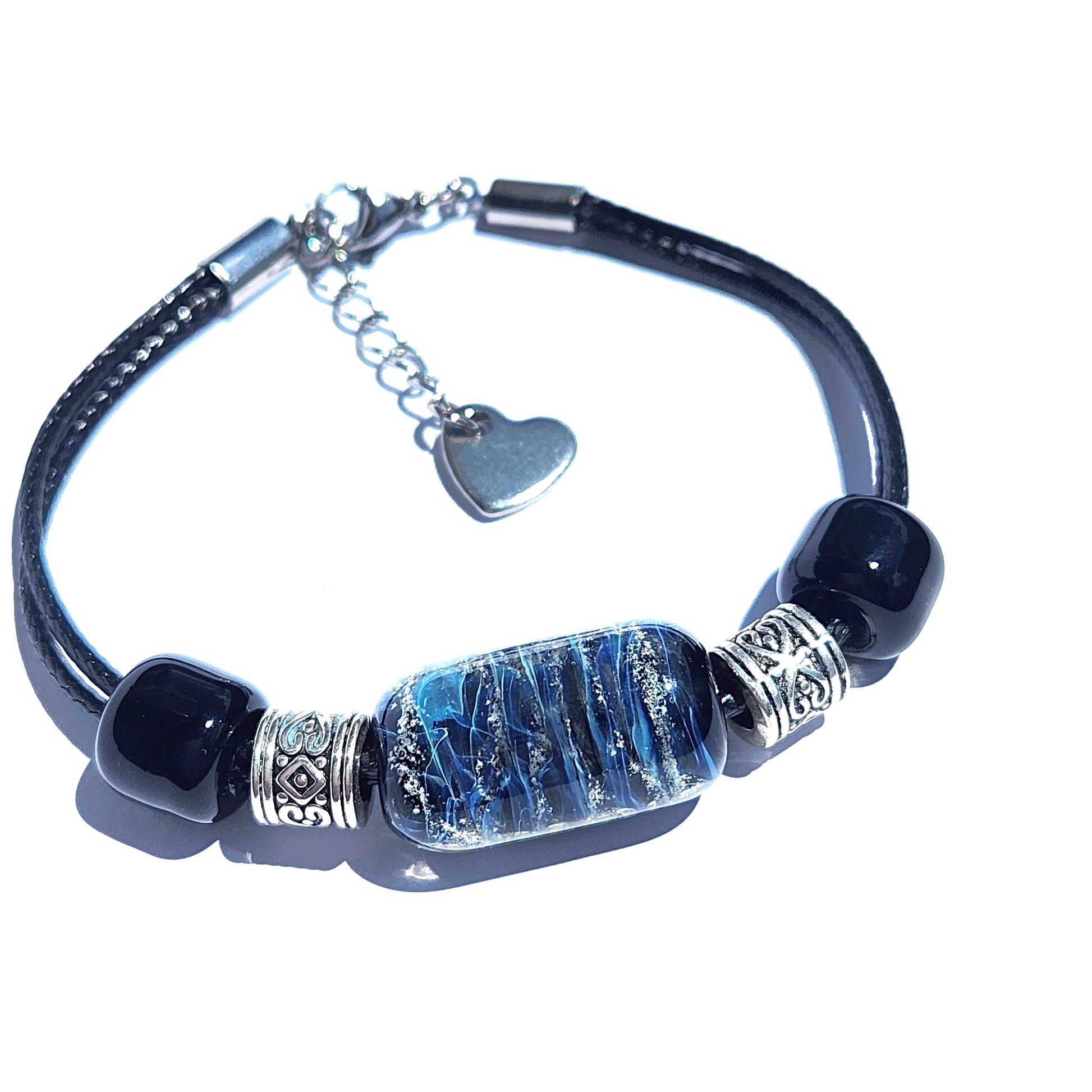 Remember Me - Cremation Jewelry Bracelet-Cremation Beads-DragonFire Glass-Black Silver-DragonFire Glass Cremation Jewelry