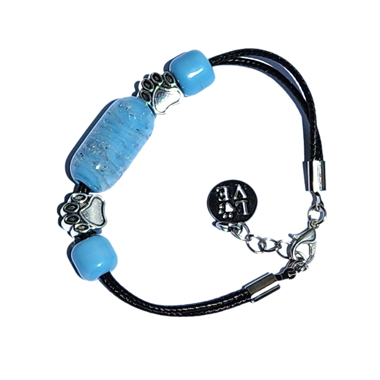 Remember Me Paw Print - Cremation Bracelet-Cremation Bracelet-DragonFire Glass-Black-Silver-DragonFire Glass Cremation Jewelry