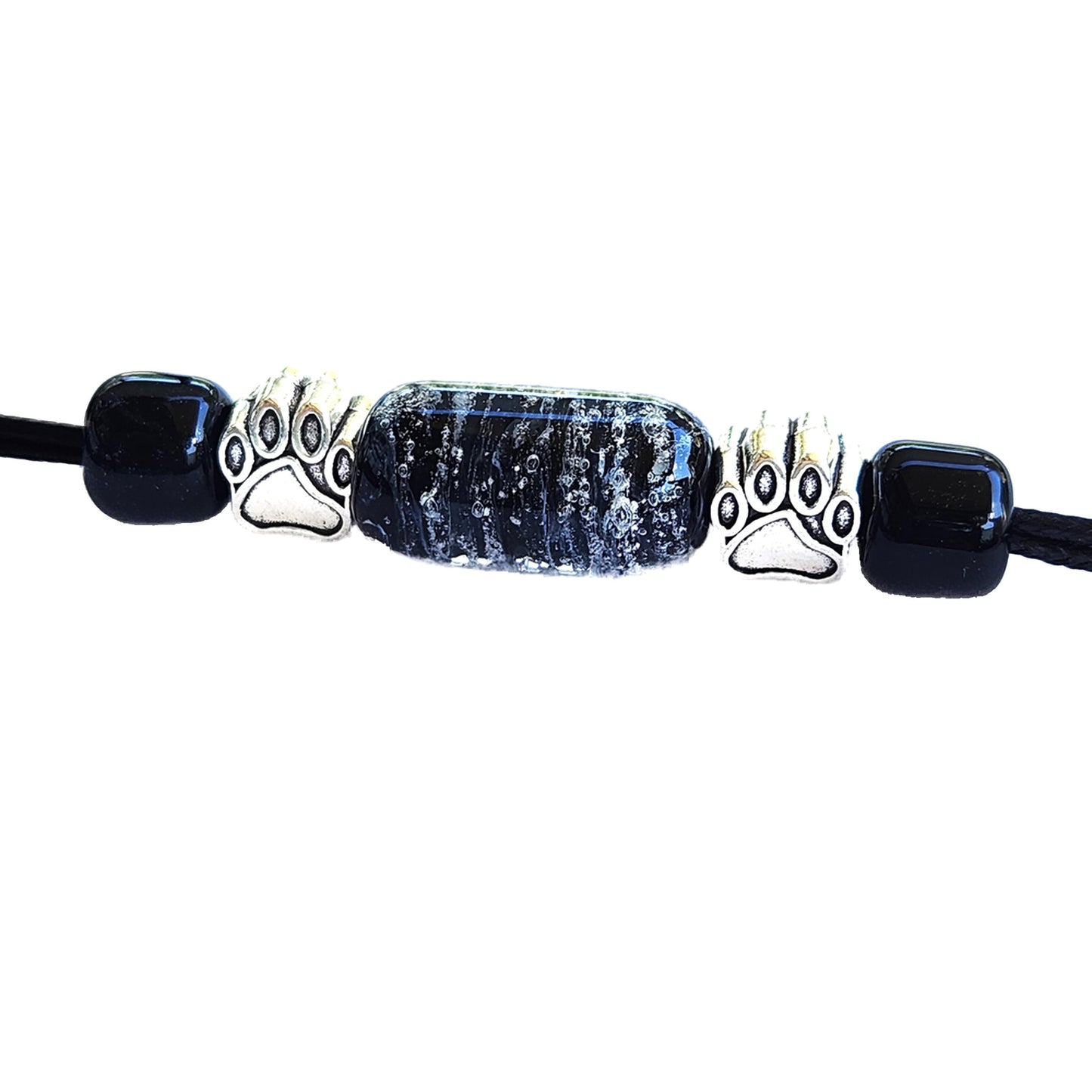 Remember Me Paw Print - Cremation Bracelet-Cremation Bracelet-DragonFire Glass-Black-Silver-DragonFire Glass Cremation Jewelry