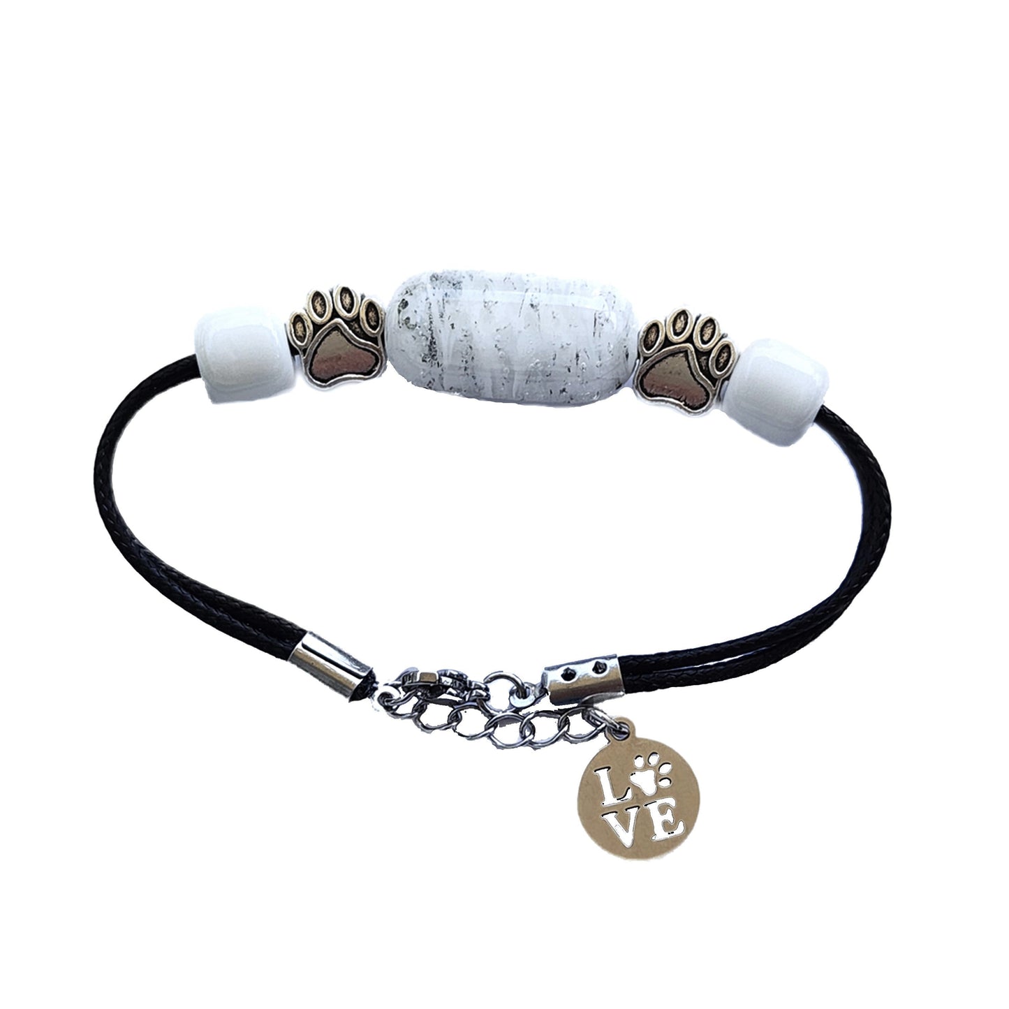 Remember Me Paw Print - Cremation Bracelet-Cremation Bracelet-DragonFire Glass-Black-Silver-DragonFire Glass Cremation Jewelry