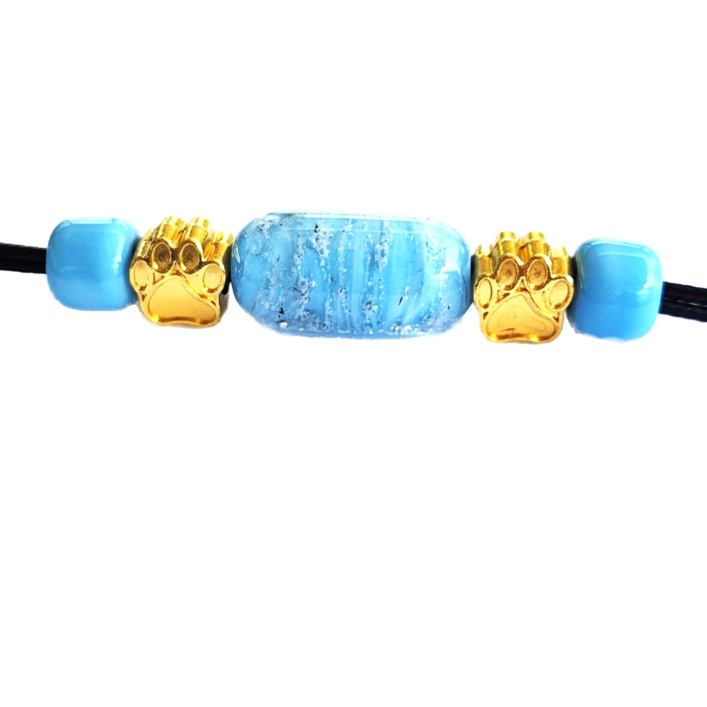 Remember Me Paw Print - Cremation Bracelet-Cremation Bracelet-DragonFire Glass-Sky Blue-Gold-DragonFire Glass Cremation Jewelry