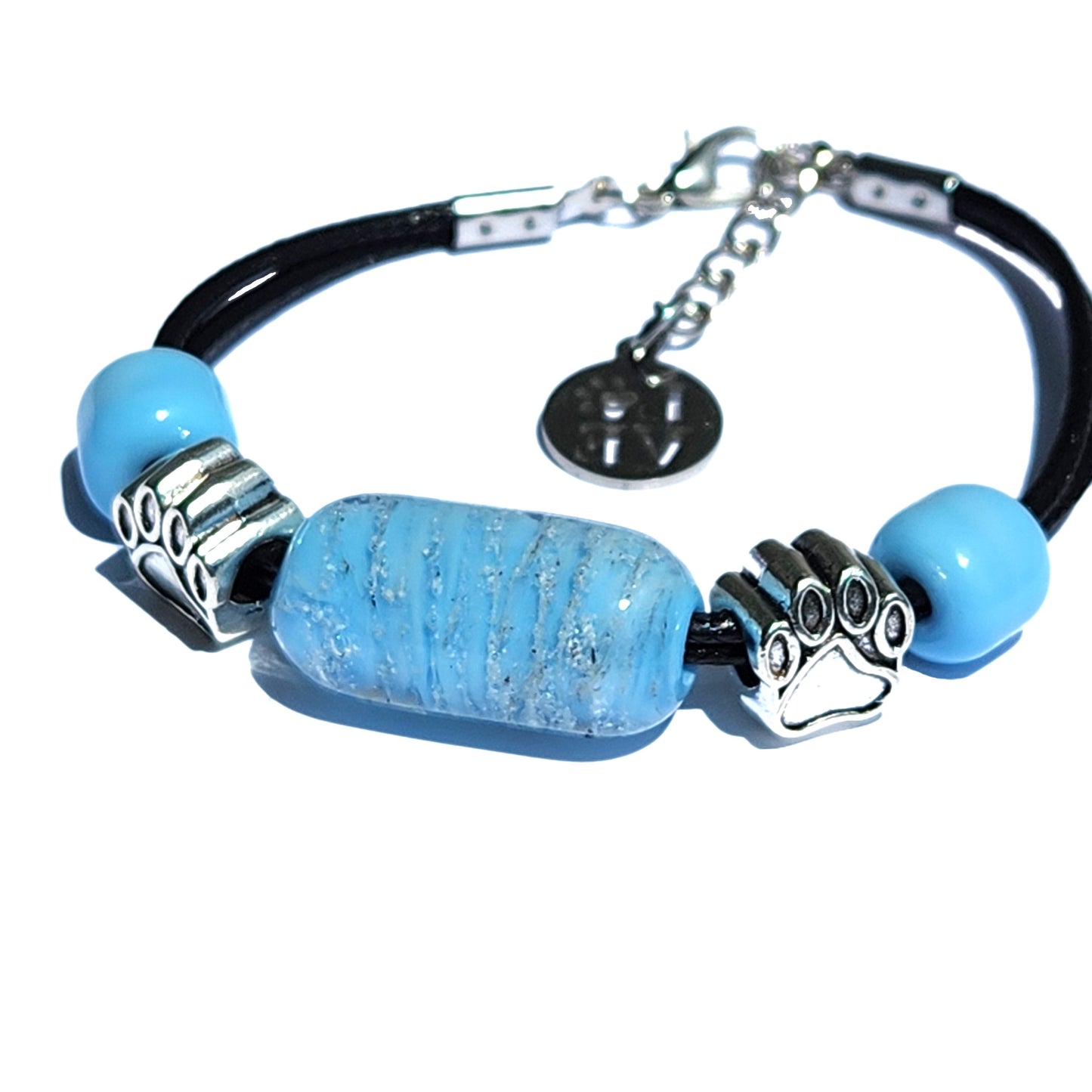 Remember Me Paw Print - Cremation Bracelet-Cremation Bracelet-DragonFire Glass-Black-Silver-DragonFire Glass Cremation Jewelry