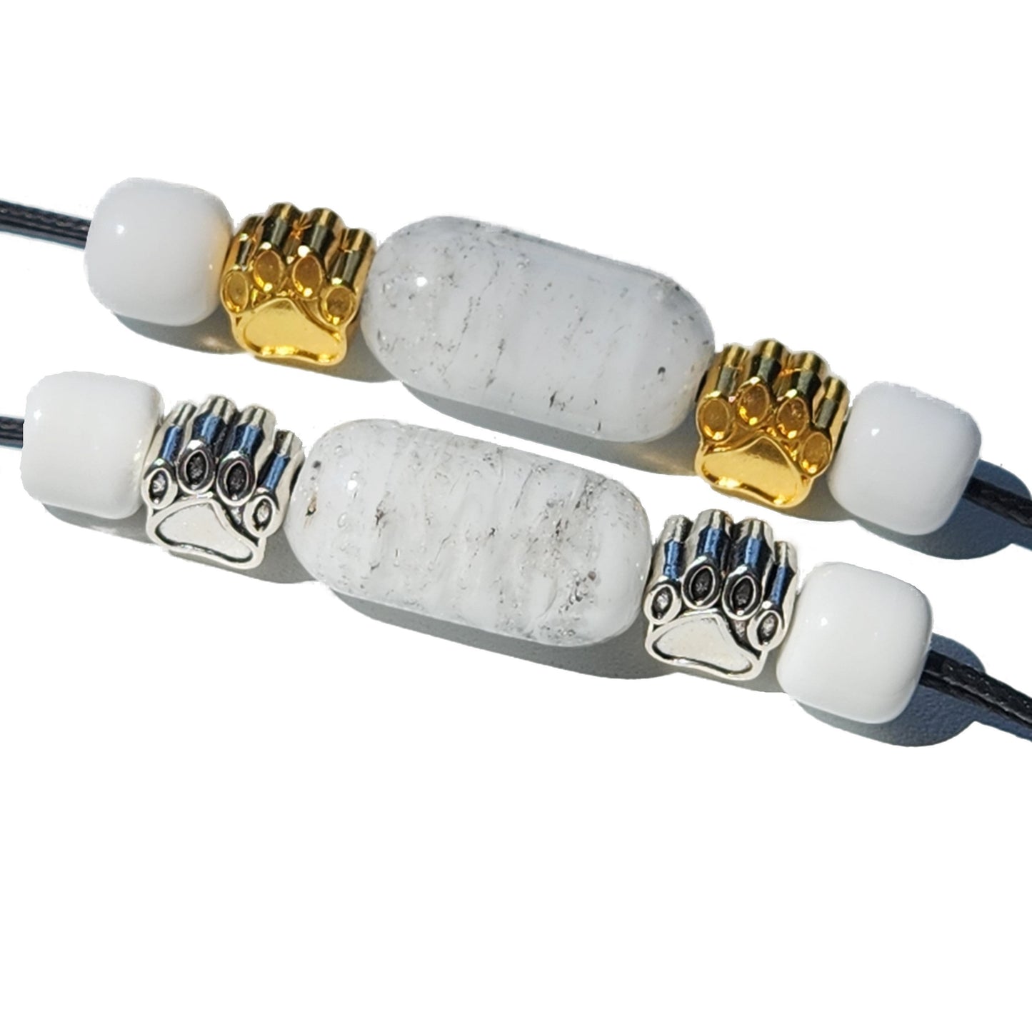 Remember Me Paw Print - Cremation Bracelet-Cremation Bracelet-DragonFire Glass-White-Gold-DragonFire Glass Cremation Jewelry