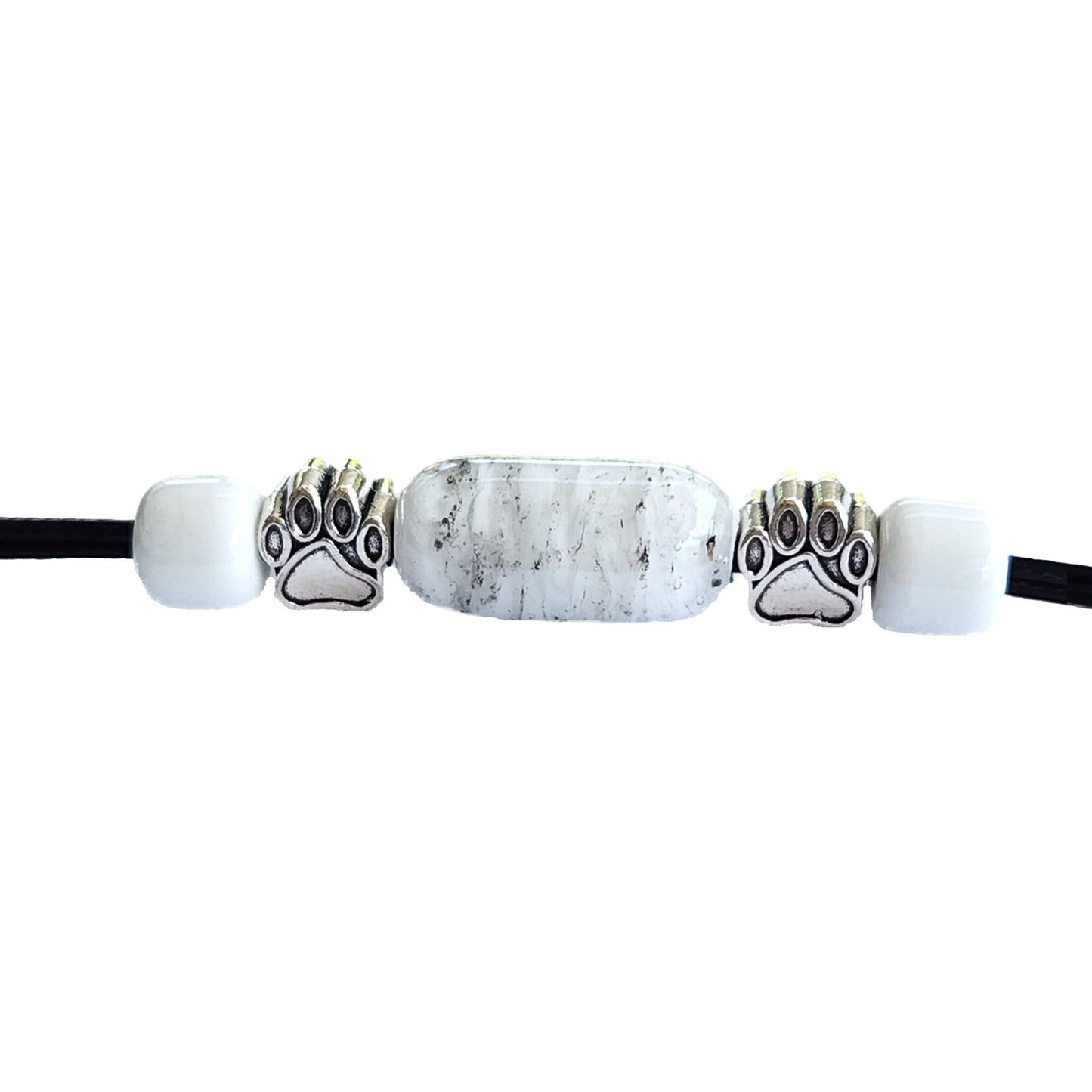 Remember Me Paw Print - Cremation Bracelet-Cremation Bracelet-DragonFire Glass-White-Silver-DragonFire Glass Cremation Jewelry