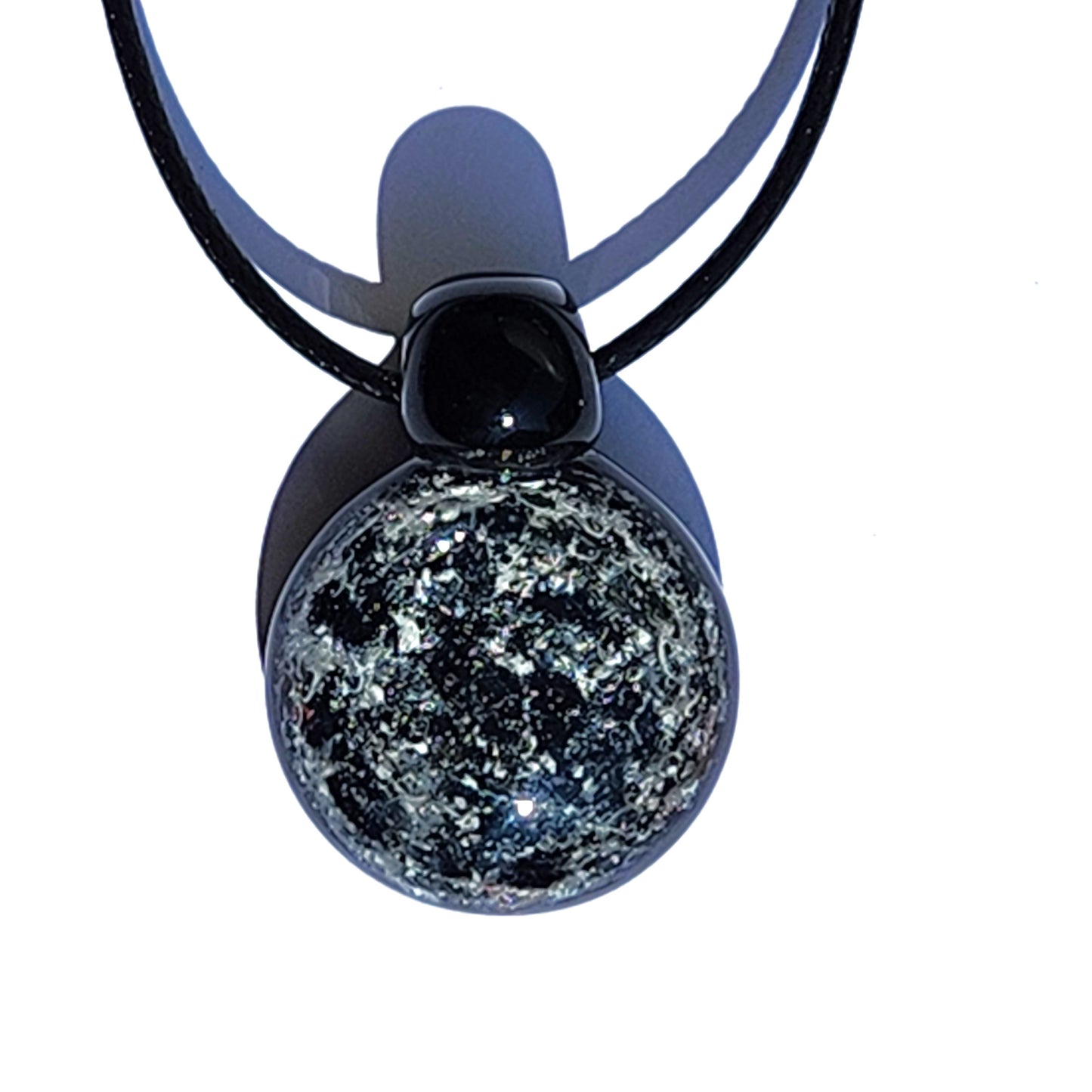 Starred Night - Cremation Pendant Necklace with black swirls, handcrafted ashes memorial keepsake on adjustable black cord.