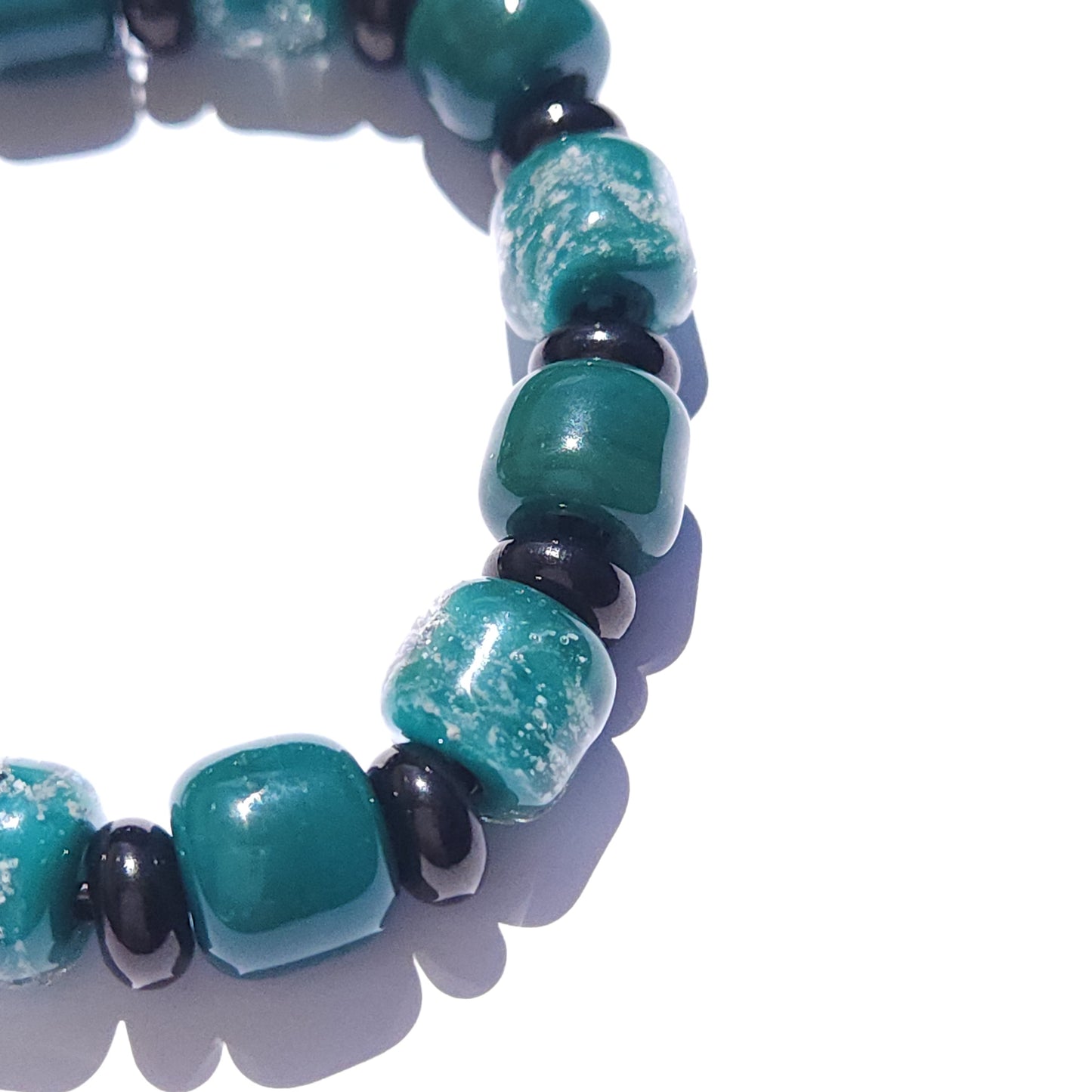 Eternal Bracelet with Ash Infused Beads - Black-Cremation Bracelet-DragonFire Glass-Ocean Blue-DragonFire Glass Cremation Jewelry