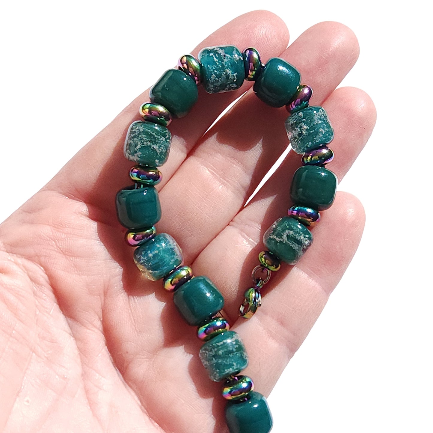 Eternal Bracelet with Ash Infused Beads - Black-Cremation Bracelet-DragonFire Glass-Ocean Blue-DragonFire Glass Cremation Jewelry