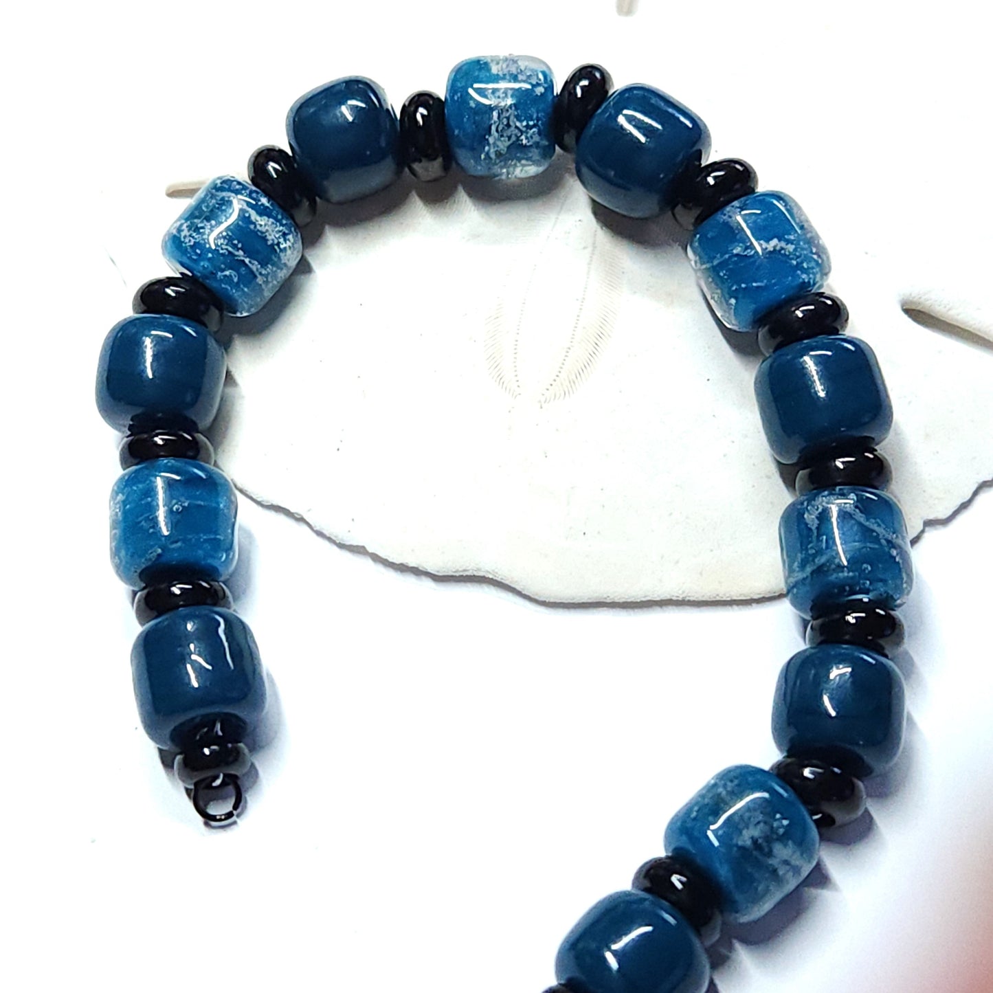 Eternal Bracelet with Ash Infused Beads - Black-Cremation Bracelet-DragonFire Glass-Ocean Blue-DragonFire Glass Cremation Jewelry