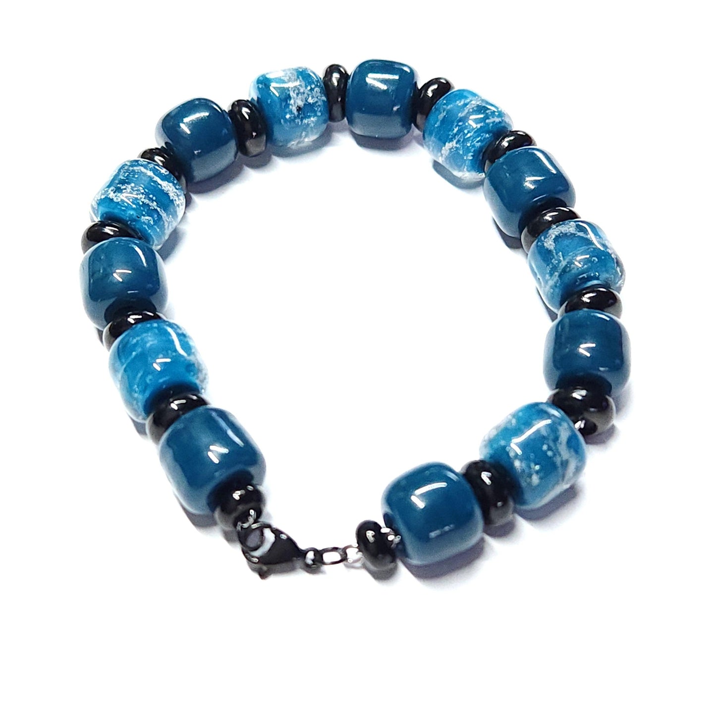 Eternal Bracelet with Ash Infused Beads - Black-Cremation Bracelet-DragonFire Glass-Ocean Blue-DragonFire Glass Cremation Jewelry