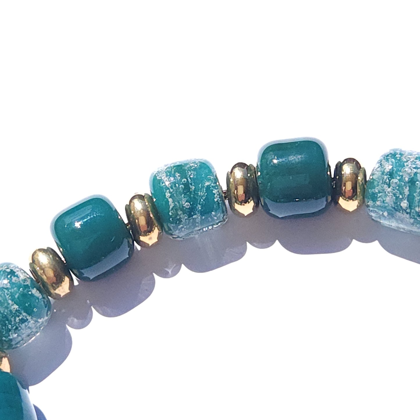 Eternal Bracelet with Cremation Ashes - Gold-Cremation Beads-DragonFire Glass-Ocean Blue-DragonFire Glass Cremation Jewelry