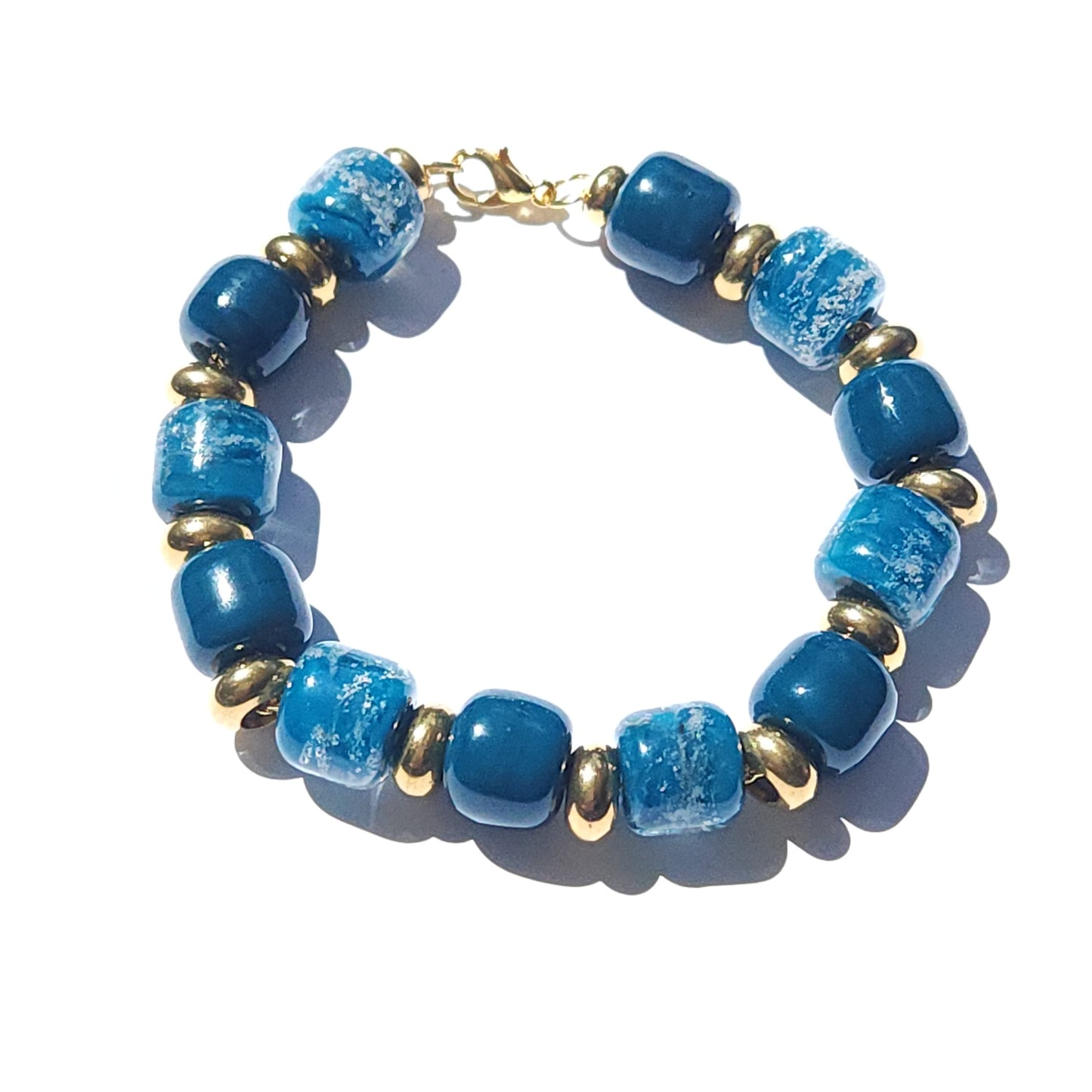 Eternal Bracelet with Cremation Ashes - Gold-Cremation Beads-DragonFire Glass-Ocean Blue-DragonFire Glass Cremation Jewelry