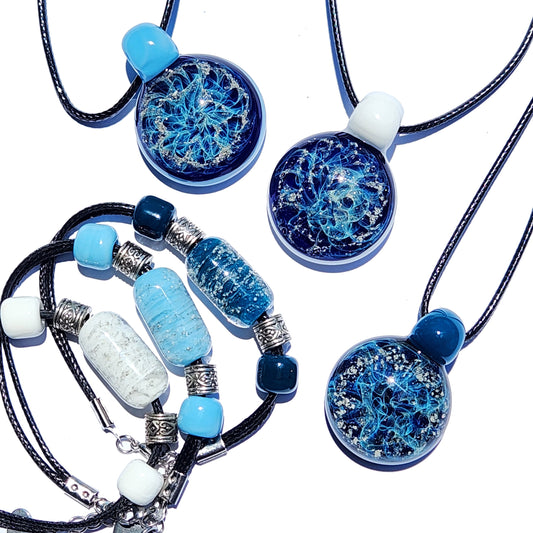 Cremation Jewelry Set – Pendant & Bracelet-Cremation Sets-DragonFire Glass-Black-DragonFire Glass Cremation Jewelry