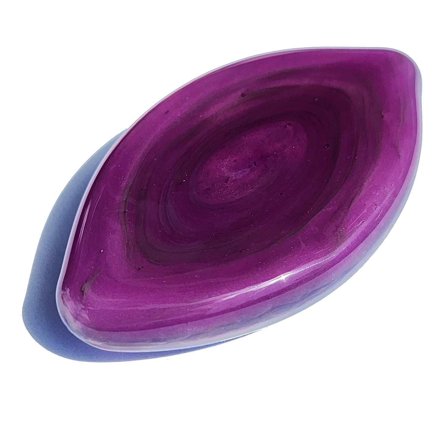 Galaxy Cremation Touchstone in deep purple with swirling glass design, a handmade memorial glass keepsake infused with ashes for remembrance. featuring smooth purple back