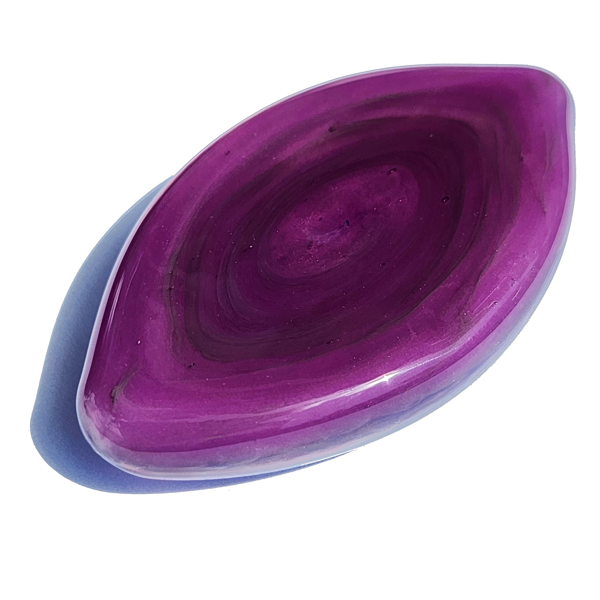 Galaxy Cremation Touchstone in deep purple with swirling glass design, a handmade memorial glass keepsake infused with ashes for remembrance. featuring smooth purple back