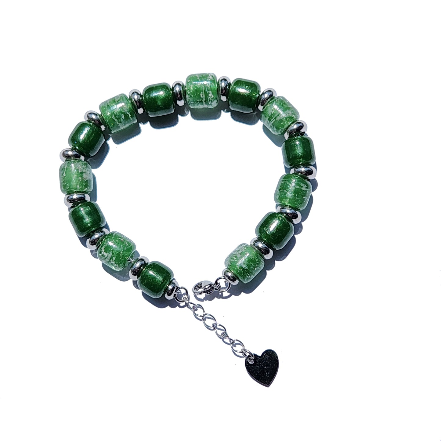 Eternal Bracelet with Cremation Ashes in Forest Green-Cremation Beads-DragonFire Glass-Multi-color-DragonFire Glass Cremation Jewelry