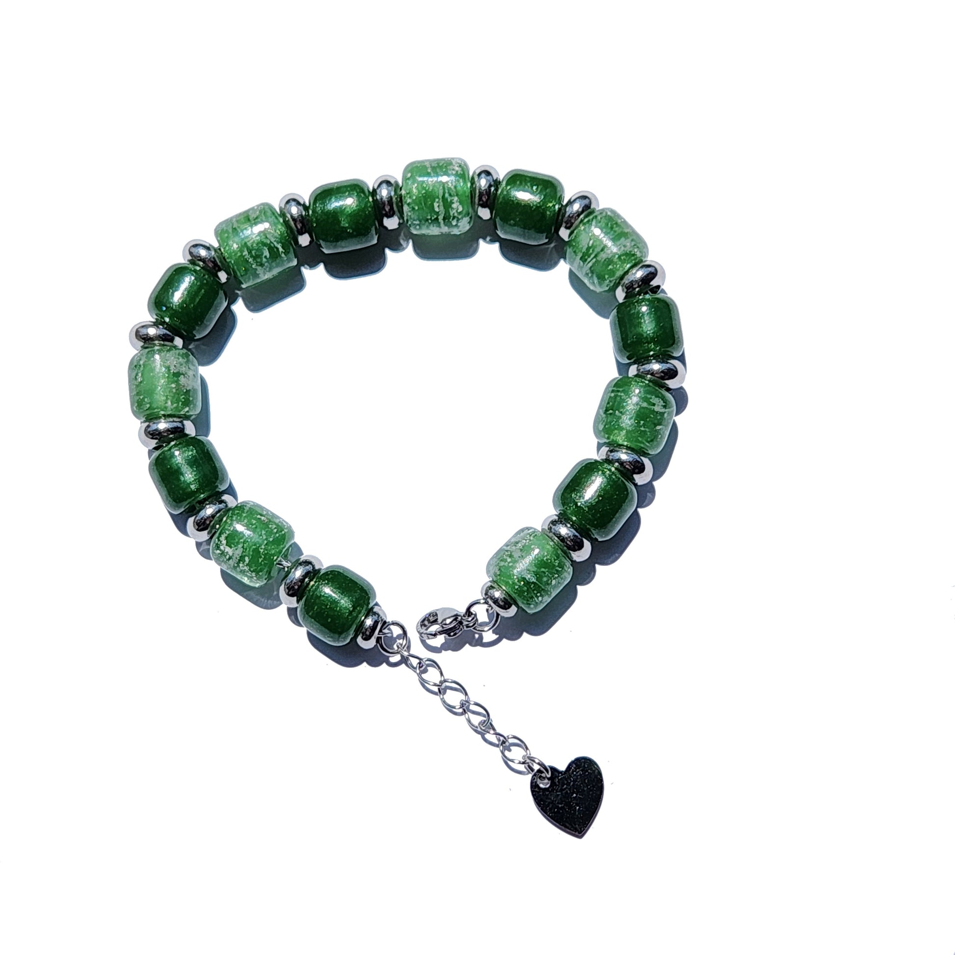 Eternal Bracelet with Cremation Ashes in Forest Green-Cremation Beads-DragonFire Glass-Multi-color-DragonFire Glass Cremation Jewelry