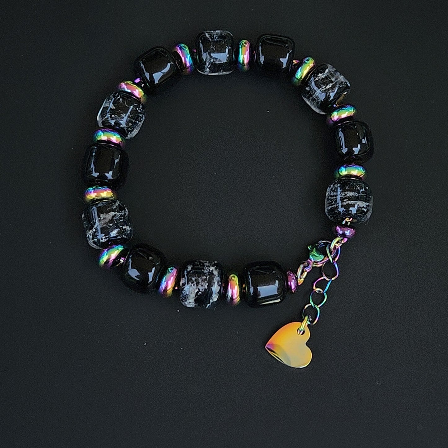 Eternal Bracelet with Ash Infused Beads in Black-Cremation Bracelet-DragonFire Glass-Gold-DragonFire Glass Cremation Jewelry