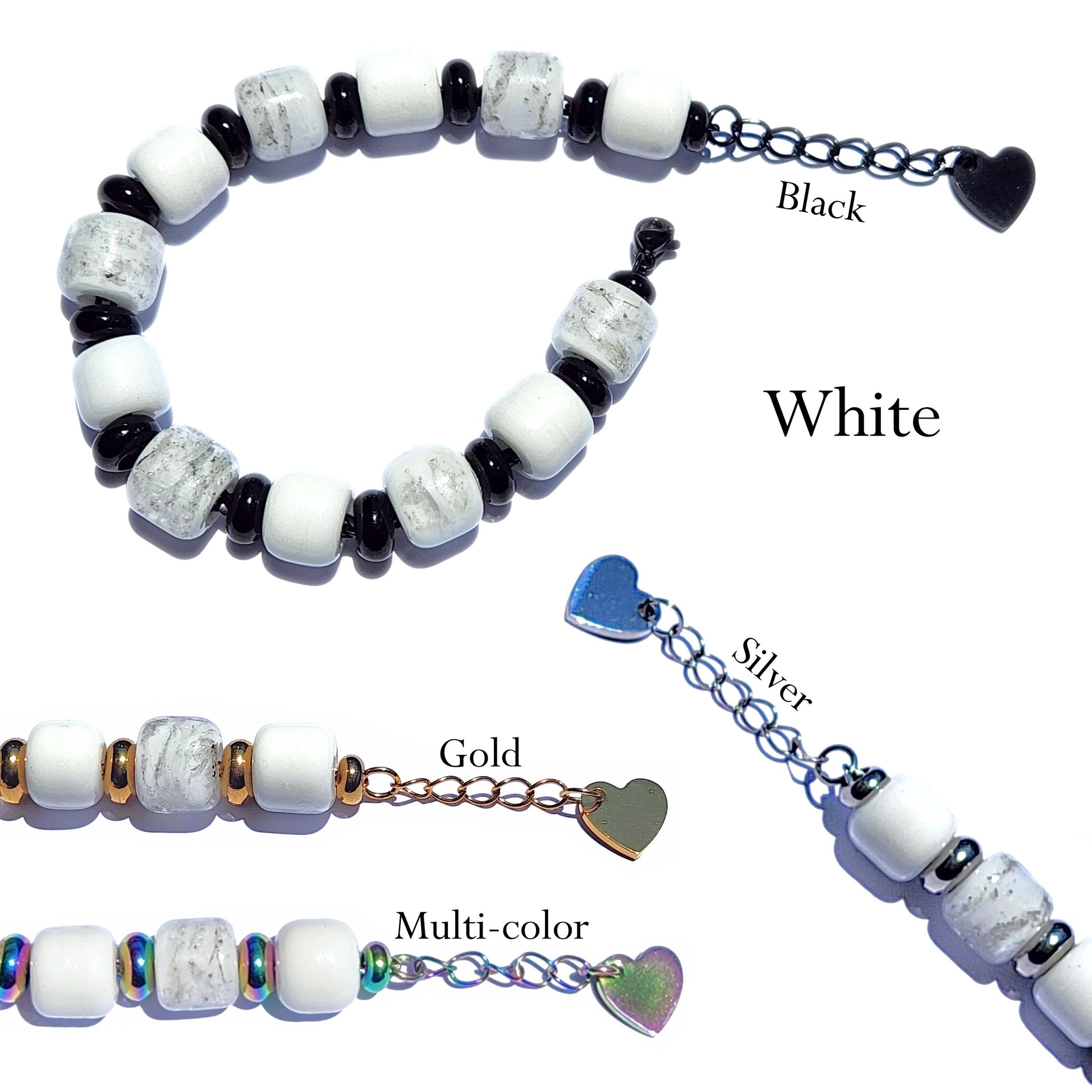Eternal Cremation Ashes Beaded Bracelet - White-Cremation Beads-DragonFire Glass-Silver-DragonFire Glass Cremation Jewelry