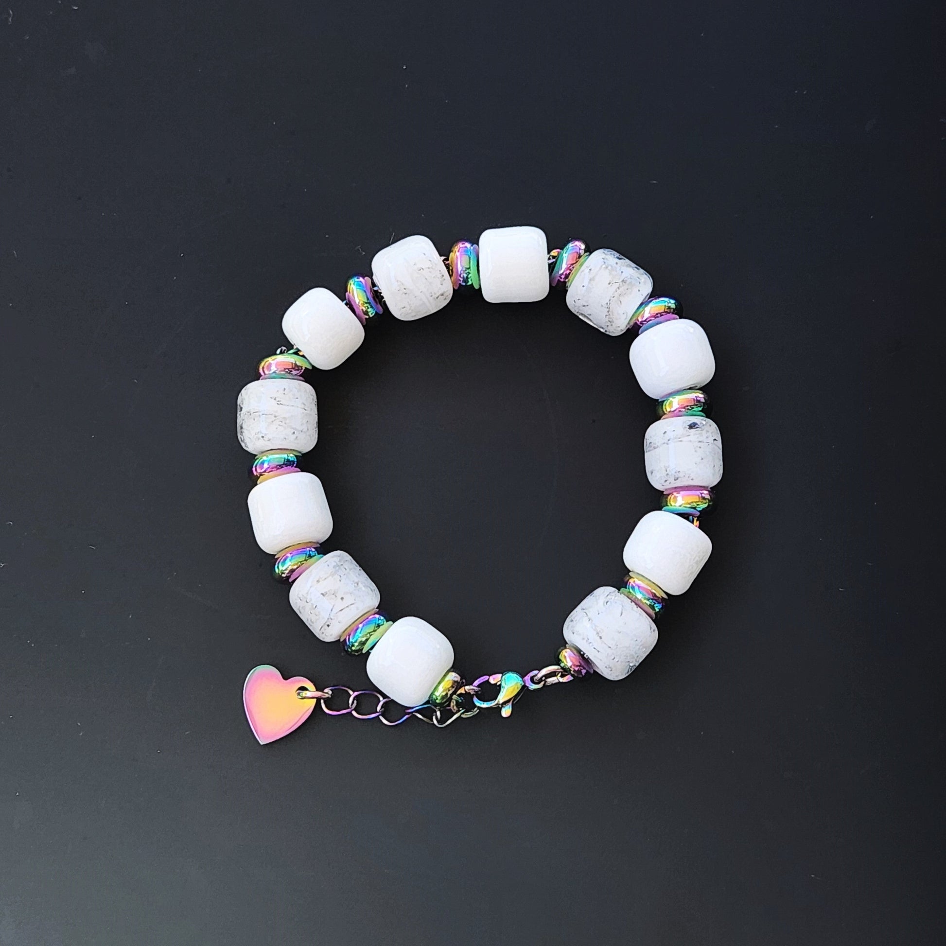 Eternal Cremation Ashes Beaded Bracelet - White-Cremation Beads-DragonFire Glass-Multi-color-DragonFire Glass Cremation Jewelry