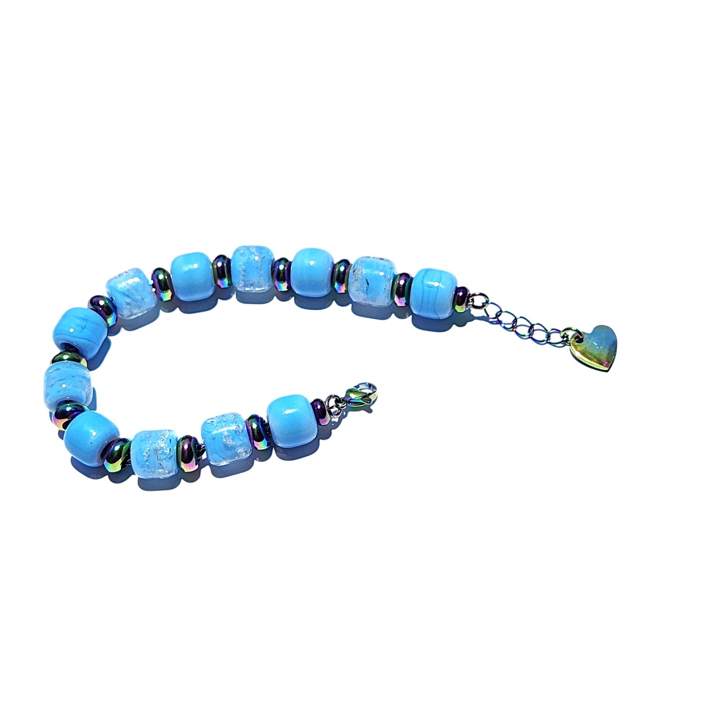 Eternal Cremation Bracelet With 6 Ash Beads - Sky Blue-Cremation Beads-DragonFire Glass-Silver-DragonFire Glass Cremation Jewelry