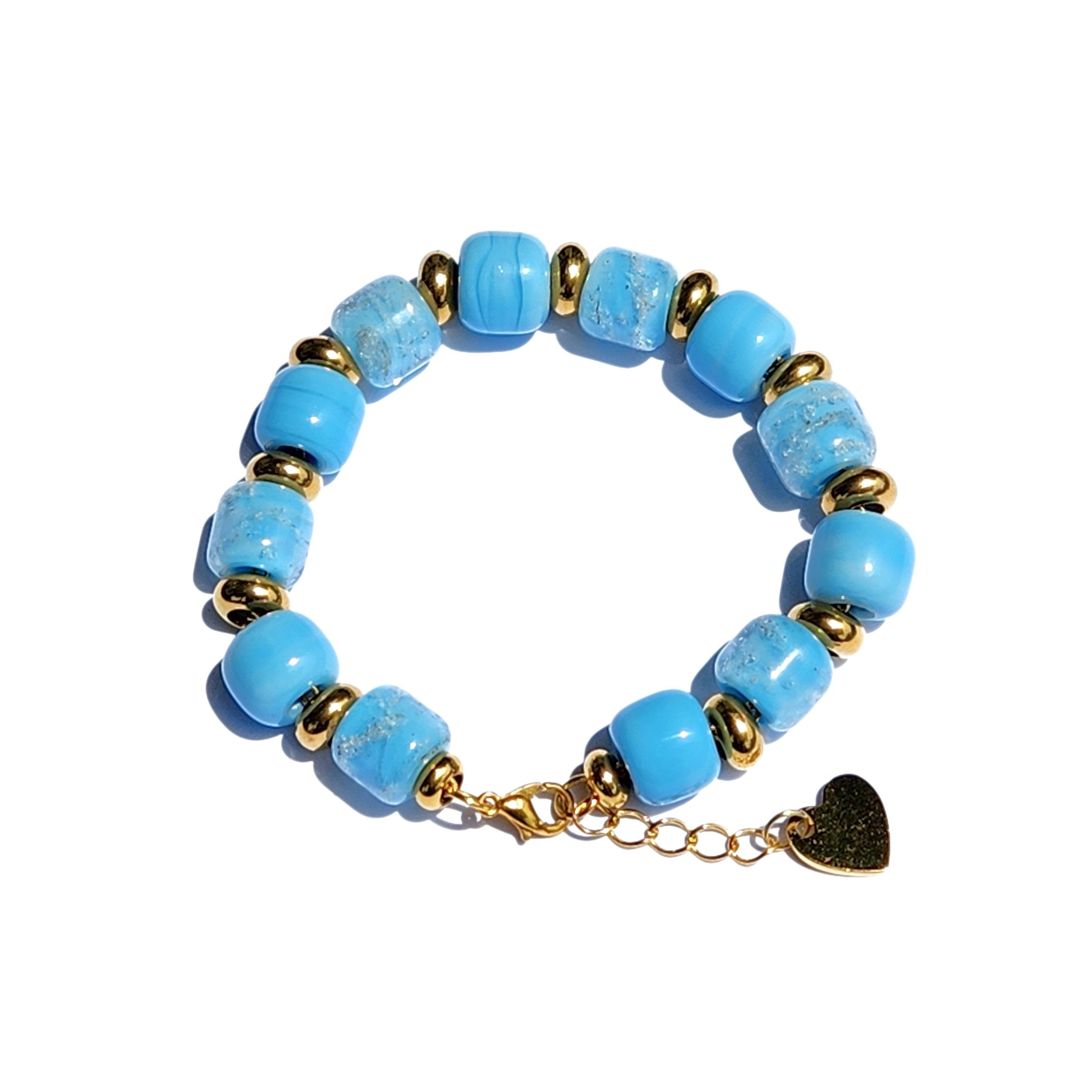 Eternal Cremation Bracelet With 6 Ash Beads - Sky Blue-Cremation Beads-DragonFire Glass-Gold-DragonFire Glass Cremation Jewelry