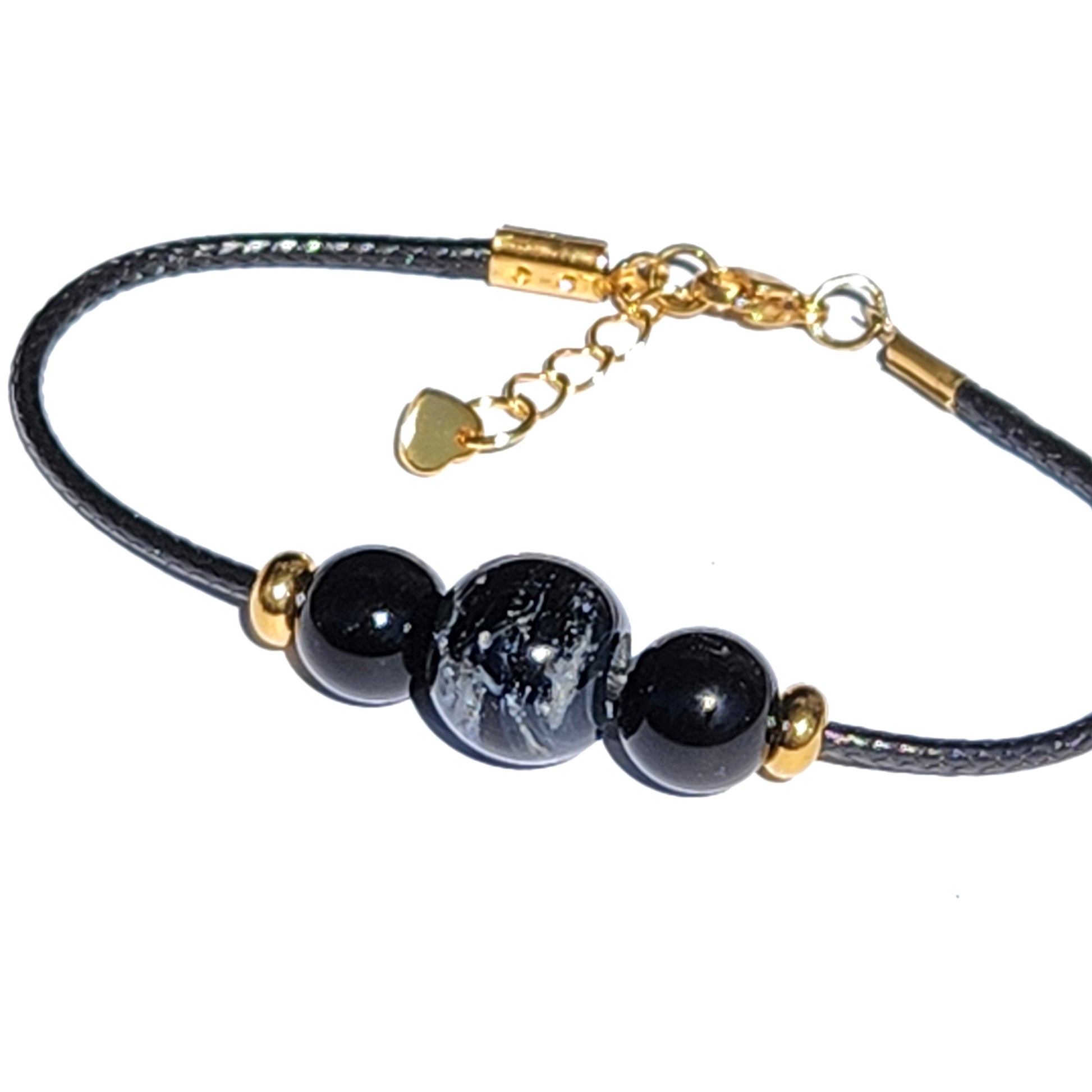 Forever Close Cremation Jewelry Bracelet-Cremation Bracelet-DragonFire Glass-Black-Silver-DragonFire Glass Cremation Jewelry