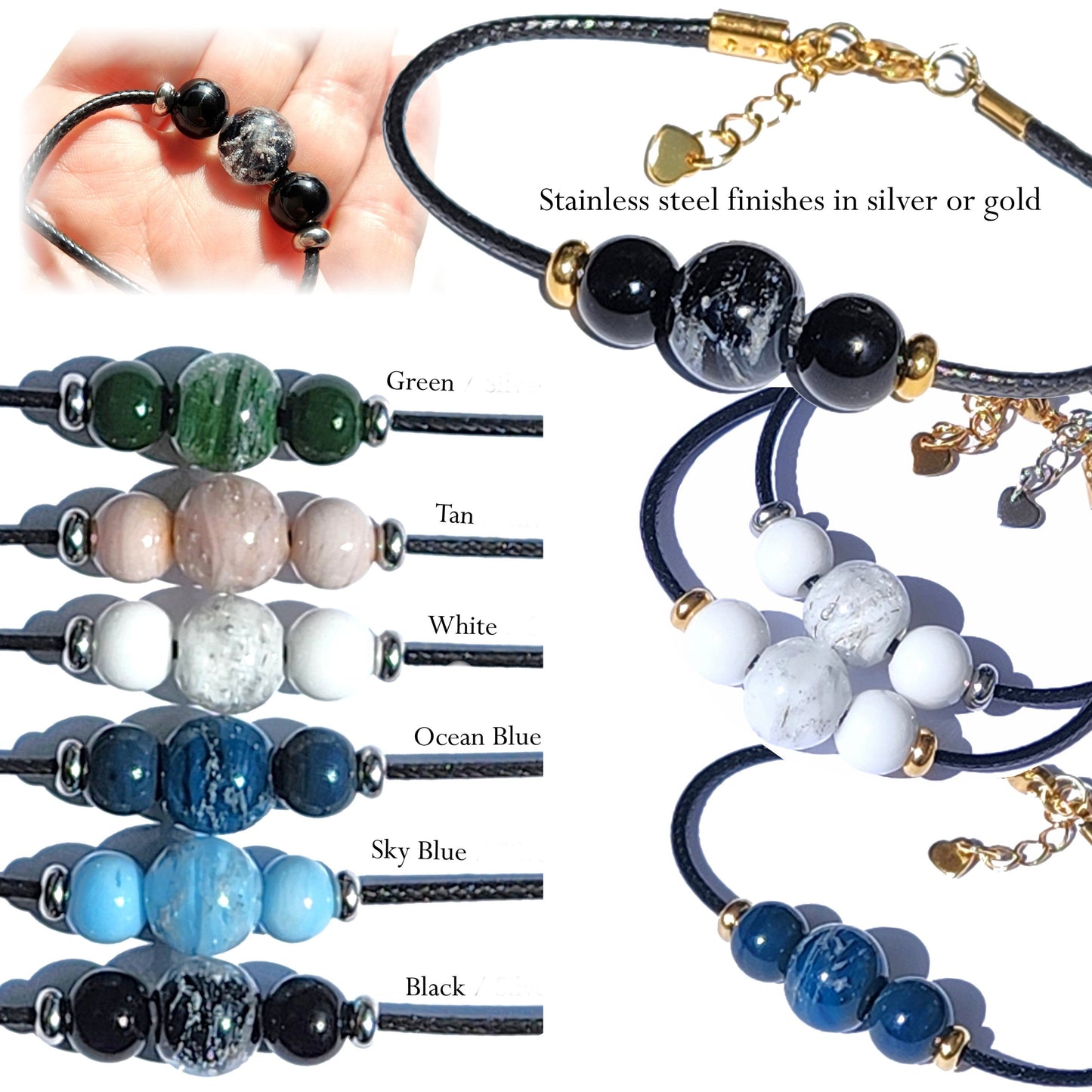 Forever Close Cremation Jewelry Bracelet-Cremation Bracelet-DragonFire Glass-Black-Silver-DragonFire Glass Cremation Jewelry