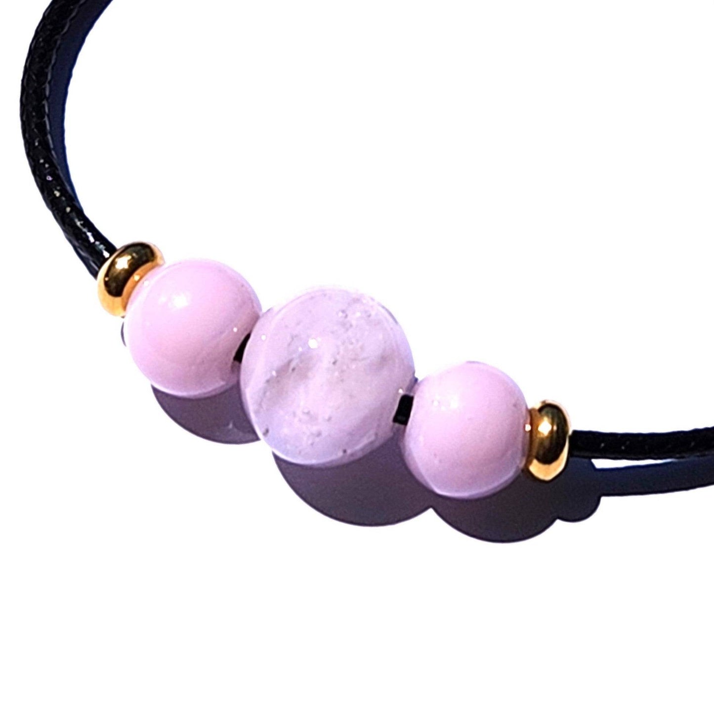 Pink Forever Close Ashes Necklace with ash-infused center bead and gold accents. Handmade memorial jewelry for women.