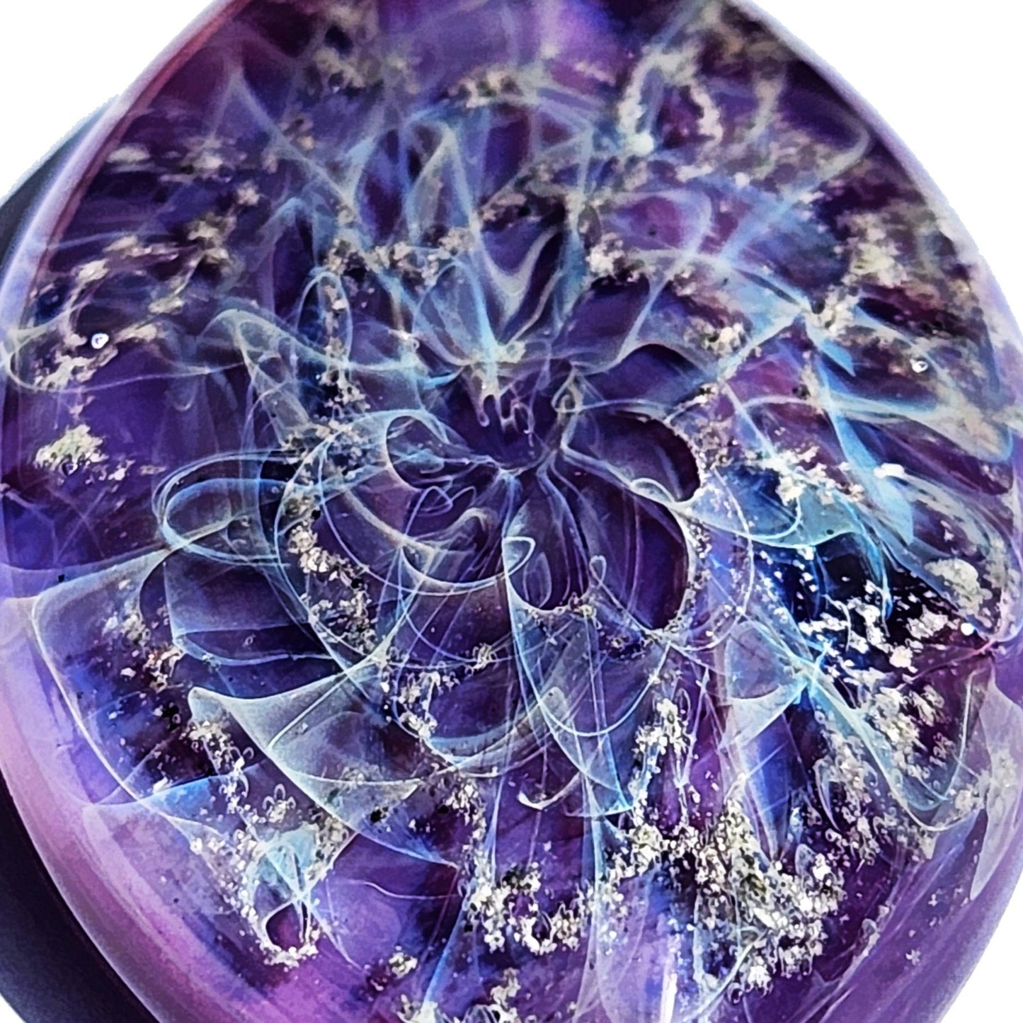 Galaxy Cremation Touchstone | Memorial Glass Keepsake with Ashes in swirling purple, blue, and silver tones. Handmade and infused with cremation ashes.