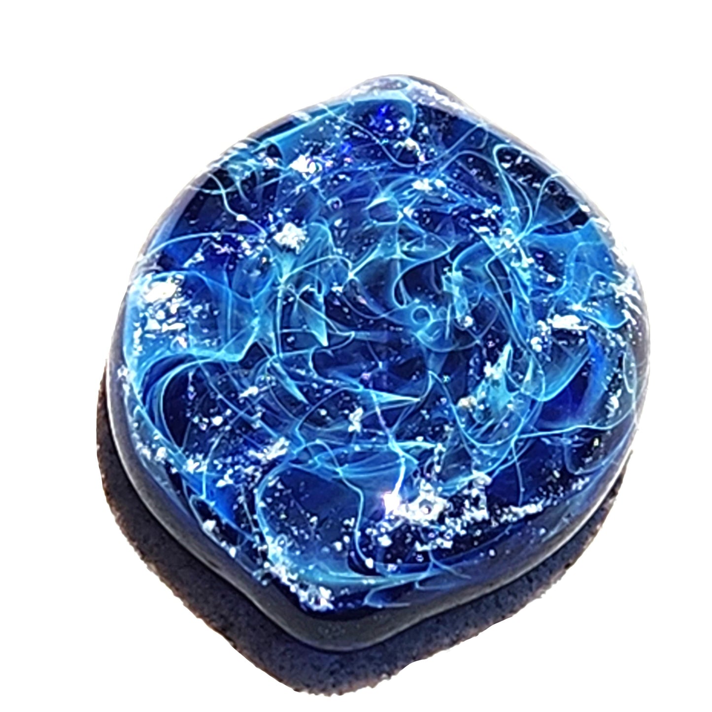 Galaxy Cremation Touchstone | Memorial Glass Keepsake with Ashes featuring swirling blue, turquoise, and white patterns in a galaxy design. Handmade cremation stone for memorial ceremonies, durable and waterproof.