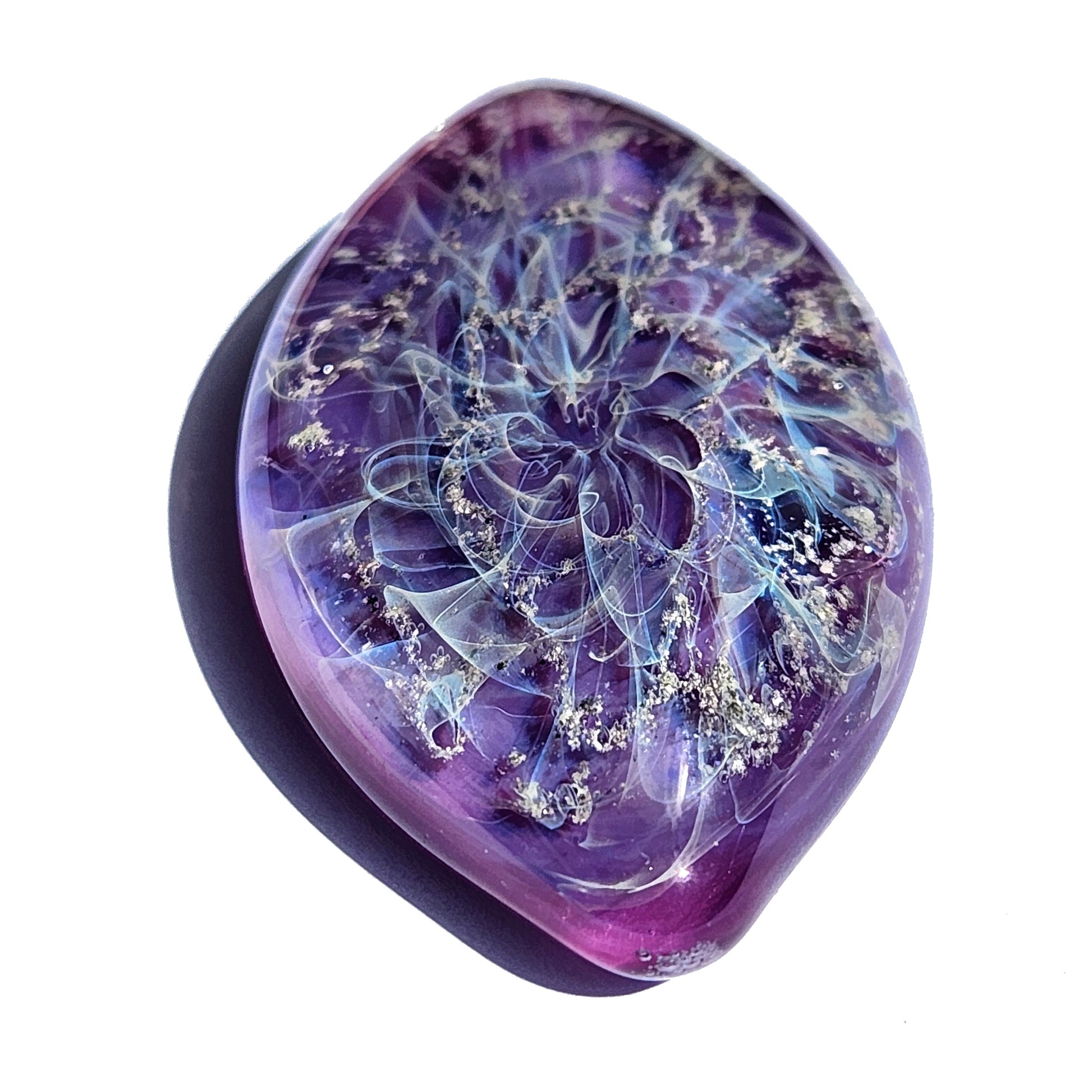 Galaxy Cremation Touchstone | Memorial Glass Keepsake with Ashes in purple and blue tones, featuring a swirling galaxy design for remembrance.