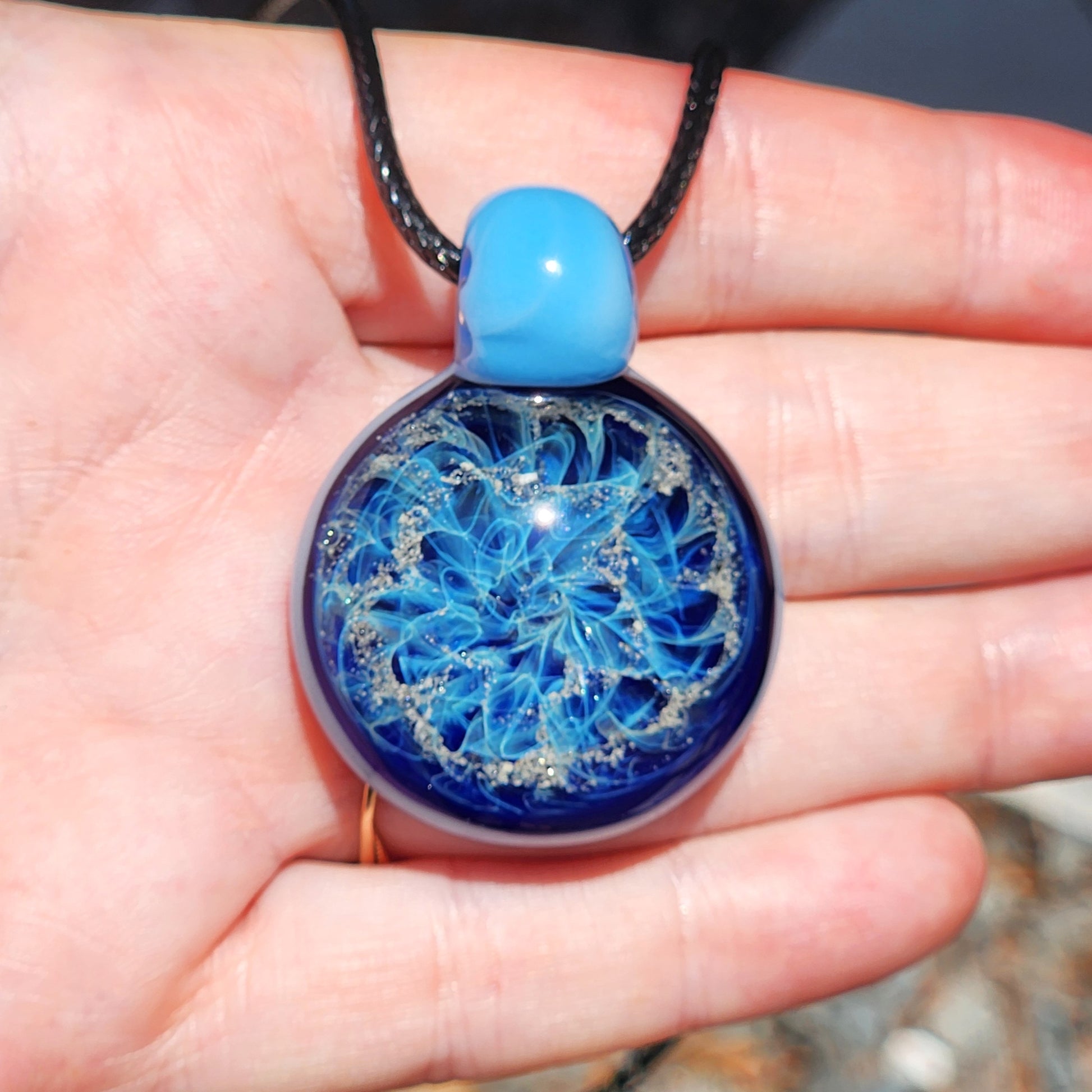 Galaxy Mini Glass Cremation Pendant Infused with Ashes-Cremation Pendant-DragonFire Glass-Black-DragonFire Glass Cremation Jewelry