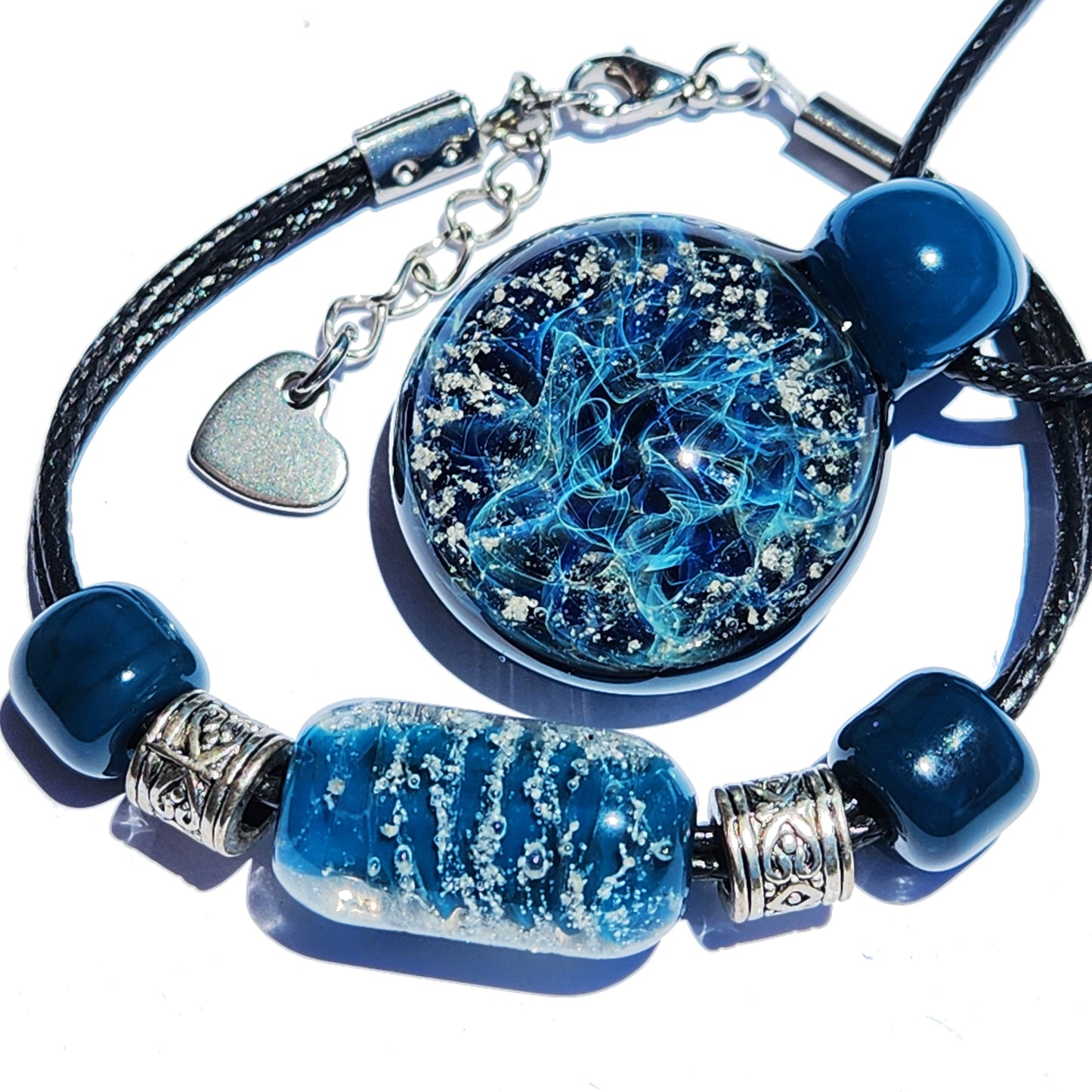 Cremation Jewelry Set – Pendant & Bracelet-Cremation Sets-DragonFire Glass-Black-DragonFire Glass Cremation Jewelry