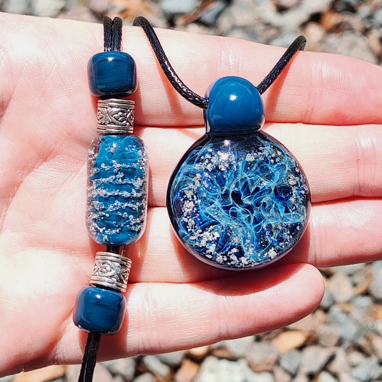Cremation Jewelry Set – Pendant & Bracelet-Cremation Sets-DragonFire Glass-Black-DragonFire Glass Cremation Jewelry