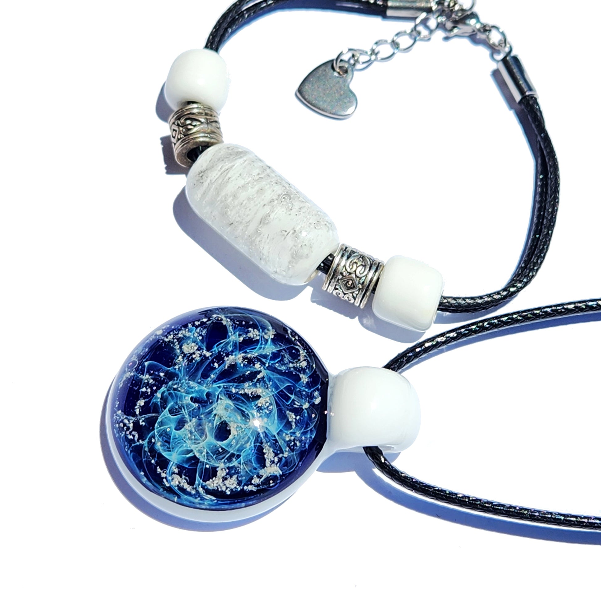 Cremation Jewelry Set – Pendant & Bracelet-Cremation Sets-DragonFire Glass-Black-DragonFire Glass Cremation Jewelry