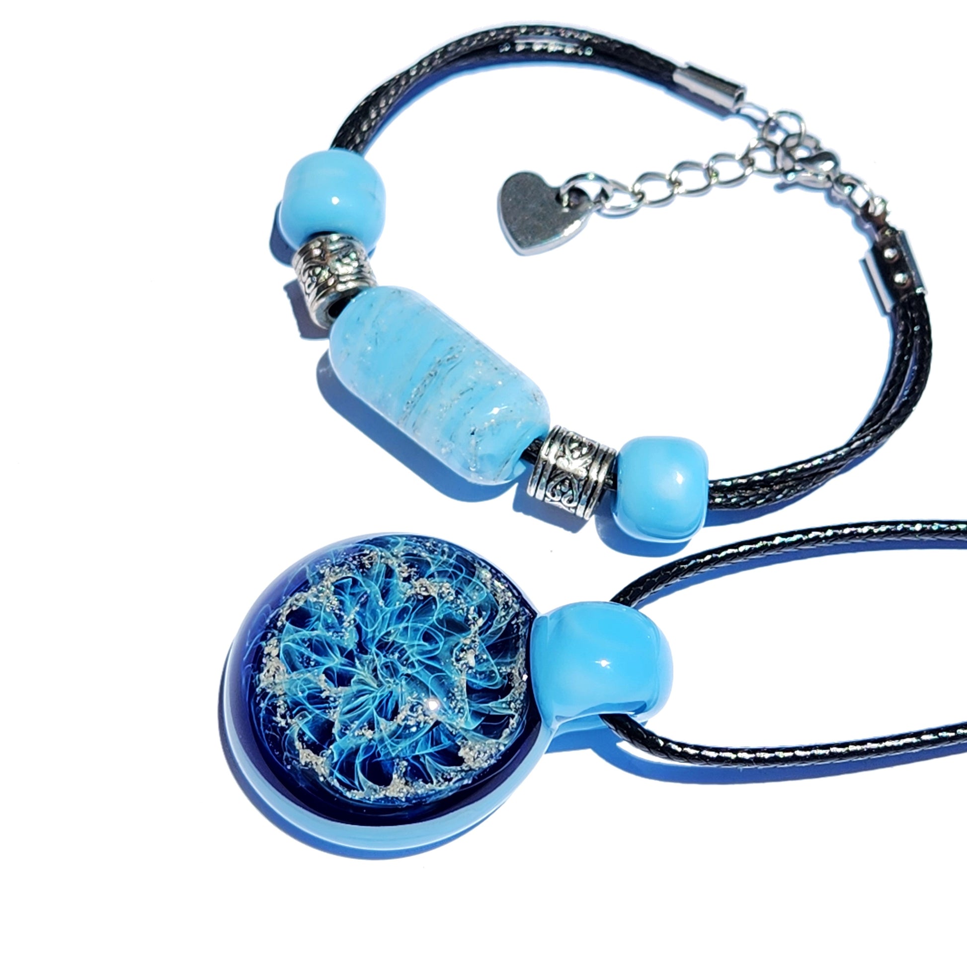 Cremation Jewelry Set – Pendant & Bracelet-Cremation Sets-DragonFire Glass-Black-DragonFire Glass Cremation Jewelry