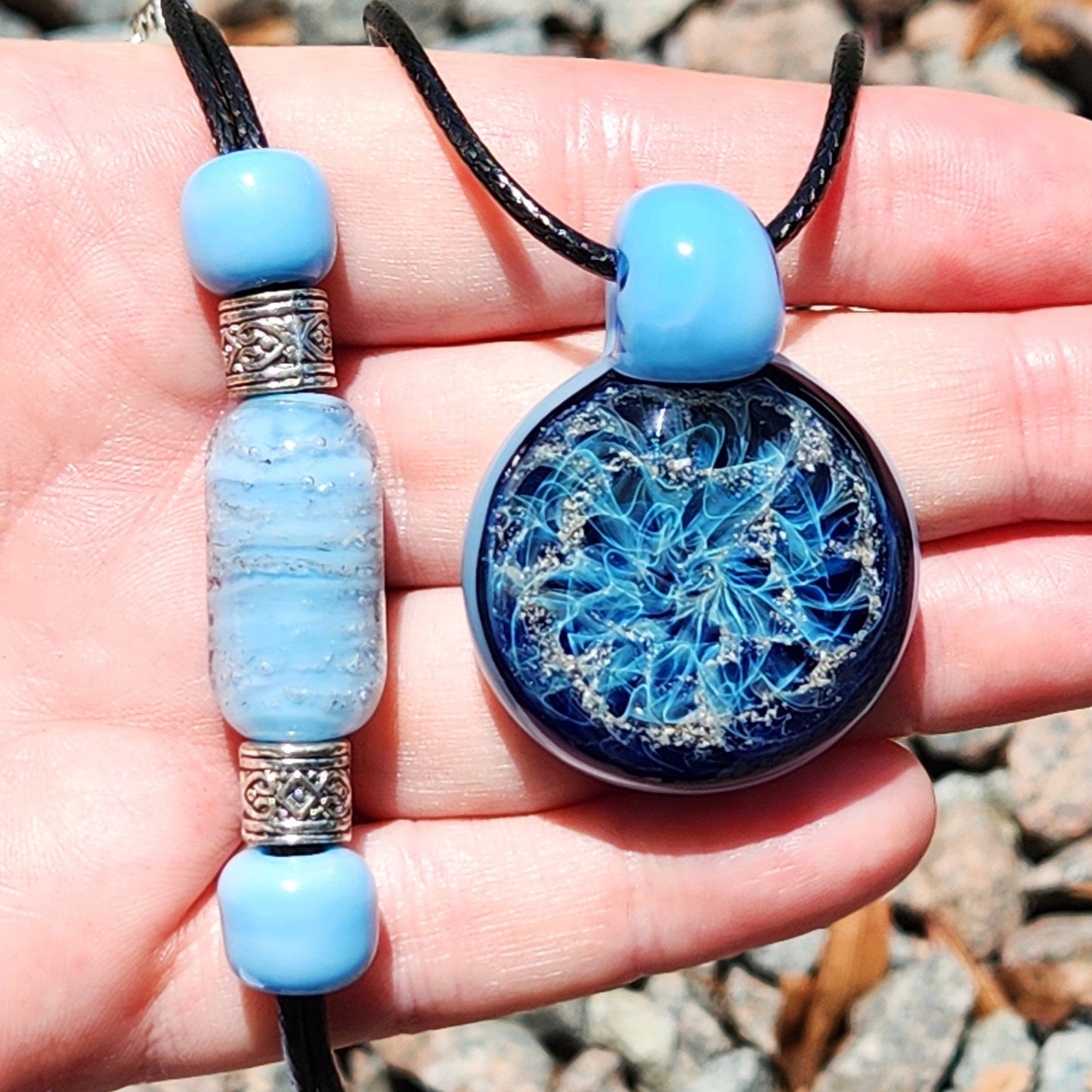 Cremation Jewelry Set – Pendant & Bracelet-Cremation Sets-DragonFire Glass-Black-DragonFire Glass Cremation Jewelry