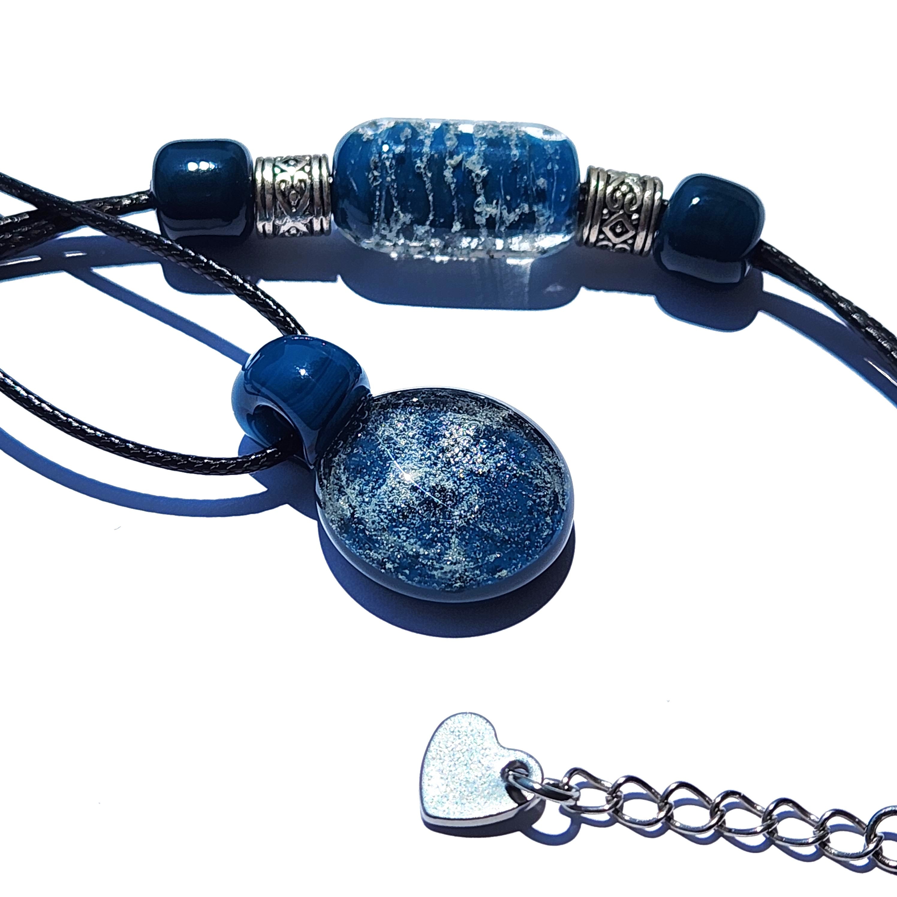 Ocean Blue Cremation Jewelry Set - Ash Memorial Pendant & Urn