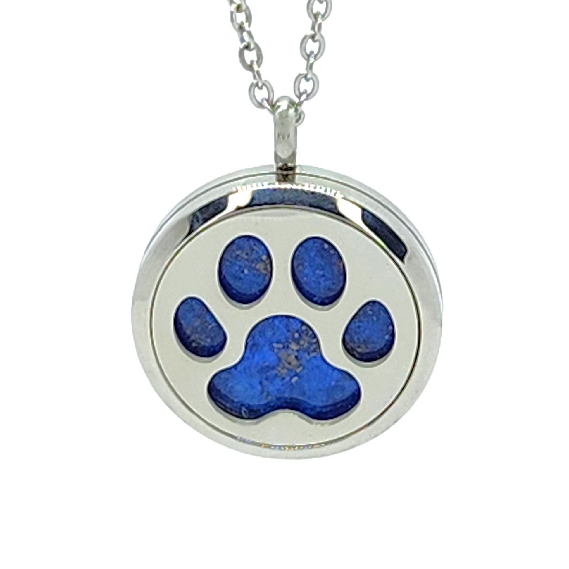 The Paw Pendant-Cremation Pendant-DragonFire Glass-Dark Blue-DragonFire Glass Cremation Jewelry