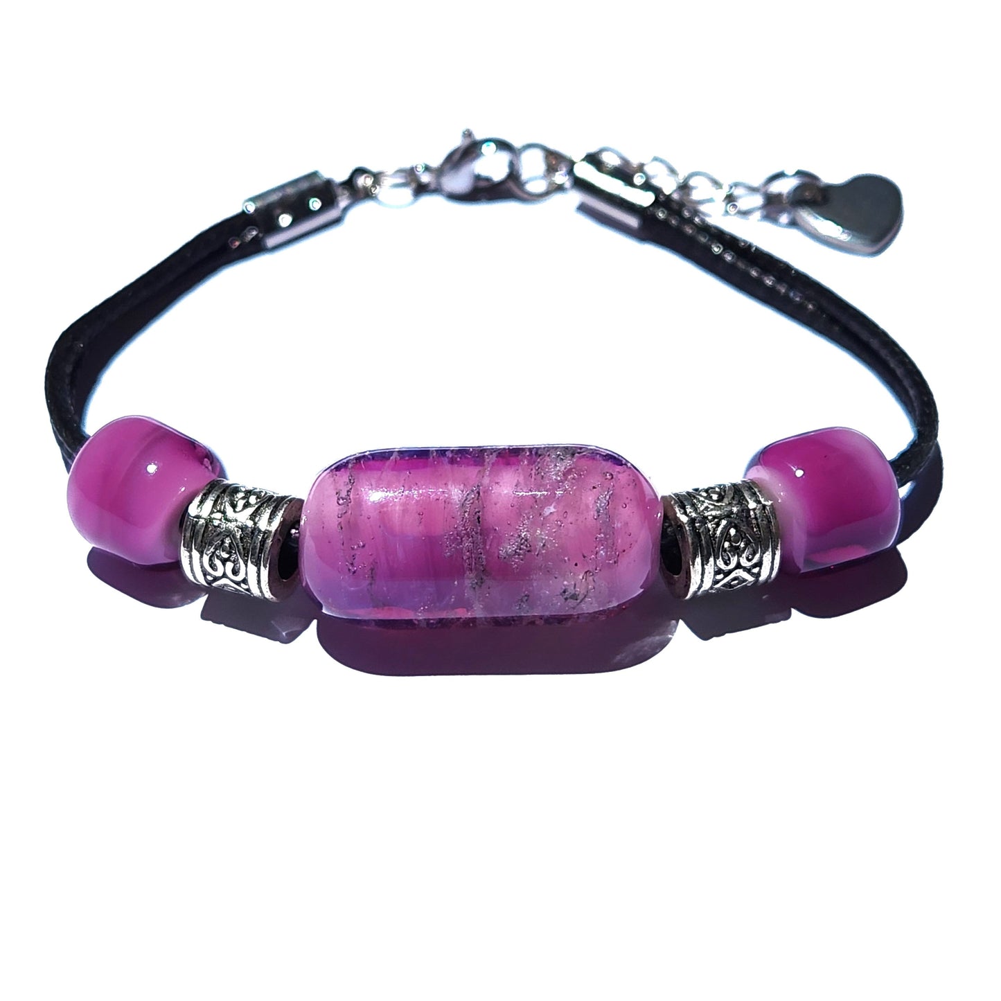 Pink Remember Me cremation bracelet with ashes, featuring silver-tone accents and heart charm. Handmade memorial jewelry for daily remembrance wear.